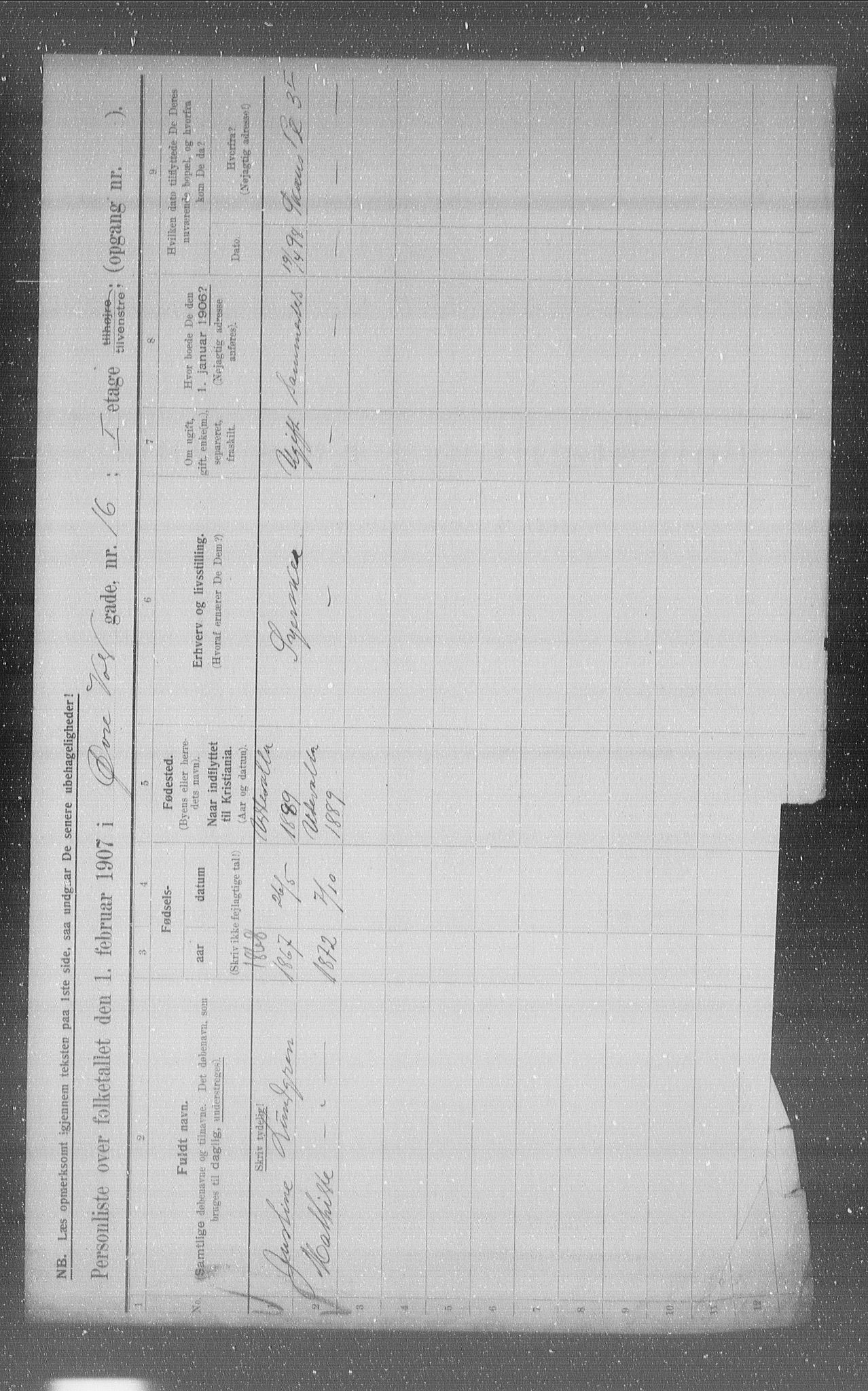 OBA, Kommunal folketelling 1.2.1907 for Kristiania kjøpstad, 1907, s. 66099