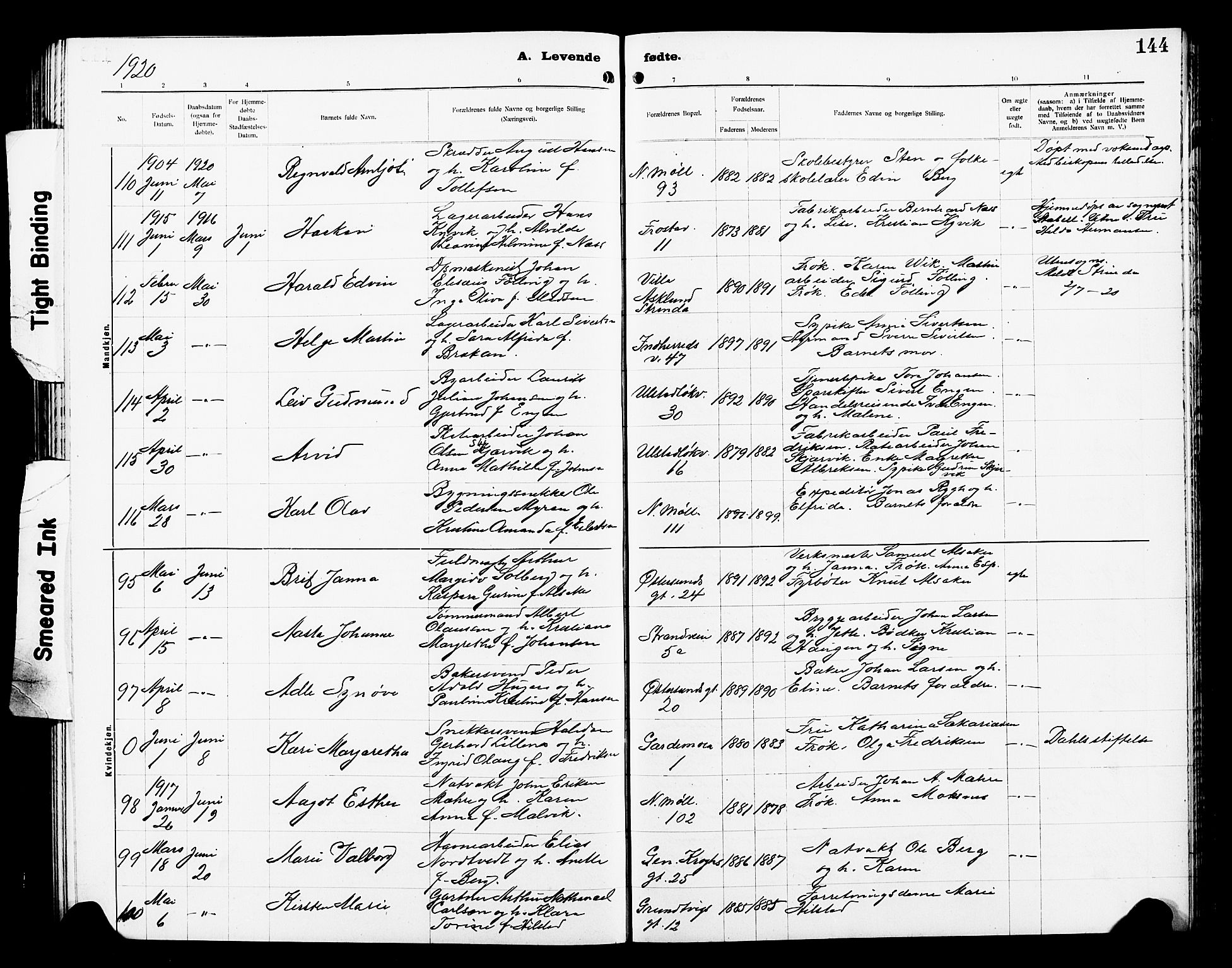 Ministerialprotokoller, klokkerbøker og fødselsregistre - Sør-Trøndelag, SAT/A-1456/605/L0256: Klokkerbok nr. 605C03, 1916-1920, s. 144