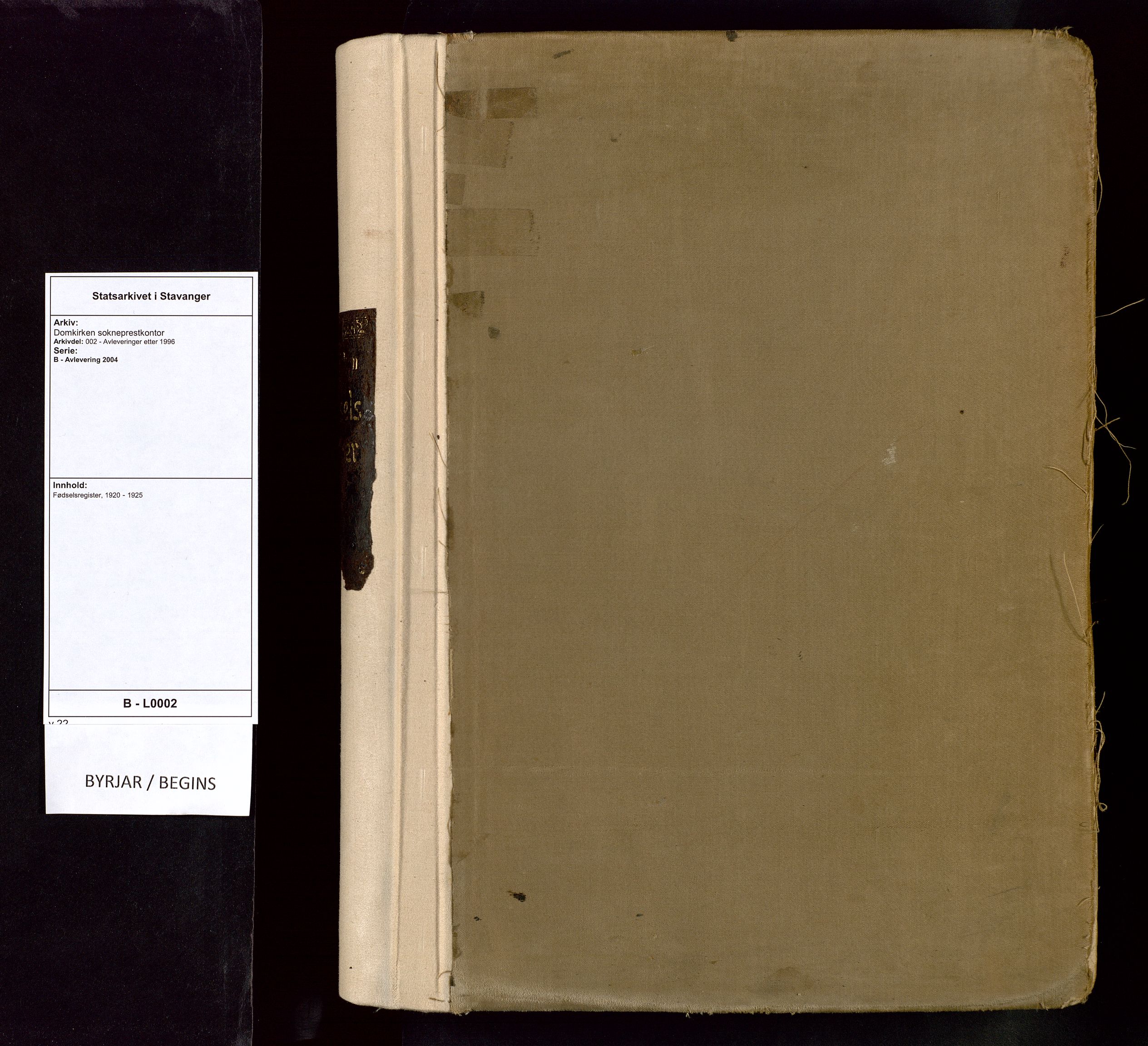 Domkirken sokneprestkontor, SAST/A-101812/002/B/L0002: Fødselsregister nr. 2, 1920-1925