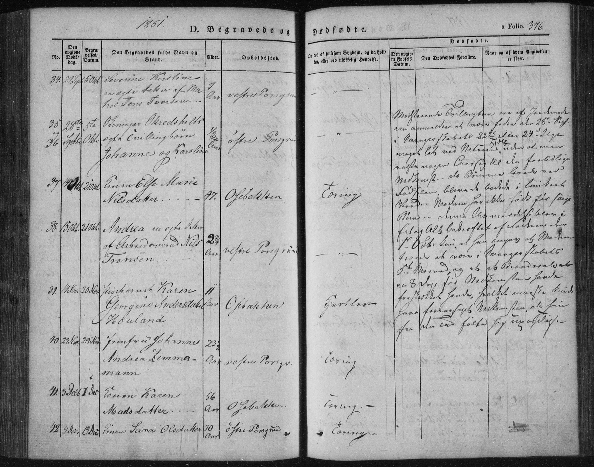 Porsgrunn kirkebøker , AV/SAKO-A-104/F/Fa/L0006: Ministerialbok nr. 6, 1841-1857, s. 376