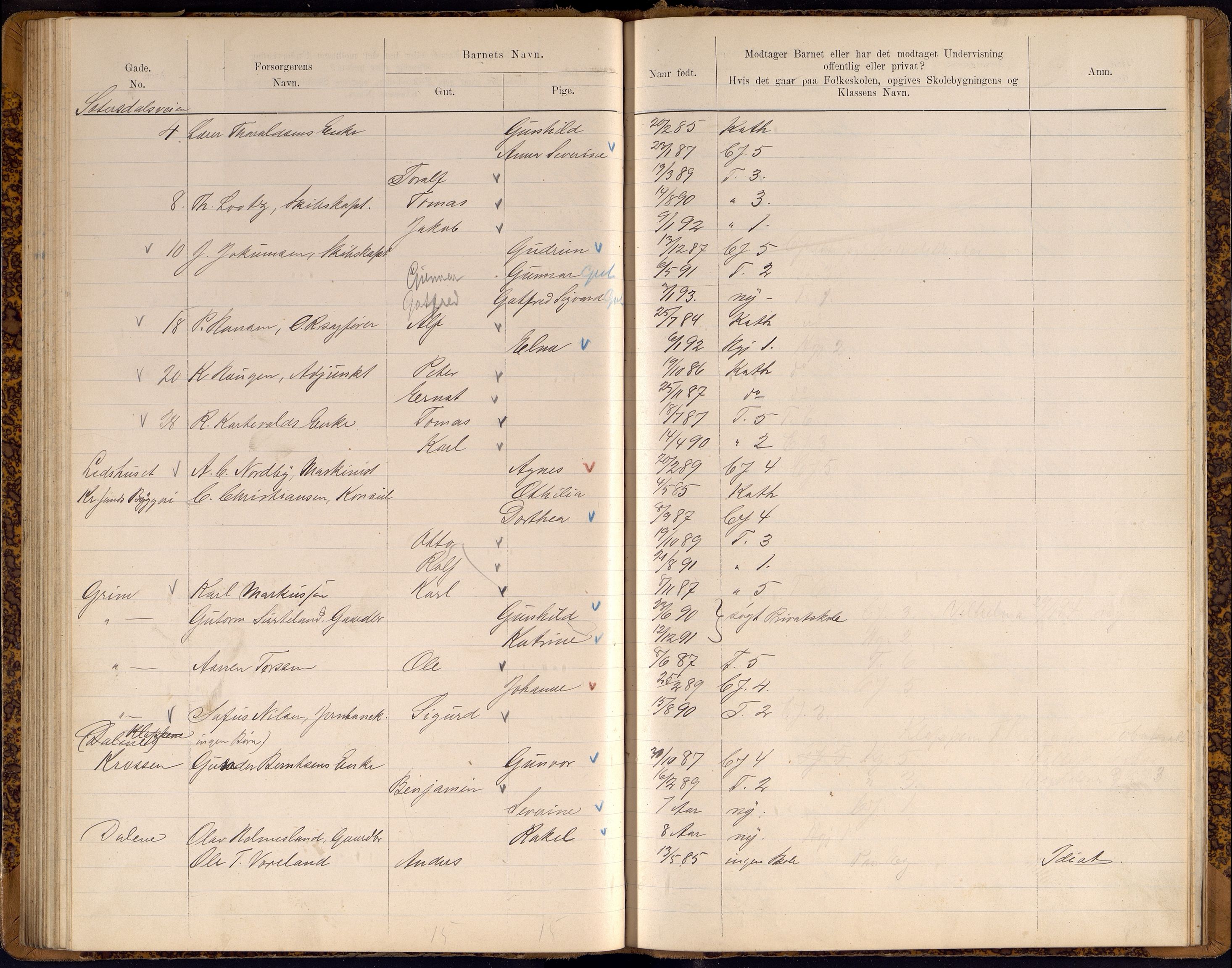 Kristiansand By - Skolekommisjonen/ -Styret, IKAV/1001KG510/J/Jb/L0009: Barnetelling, 1899