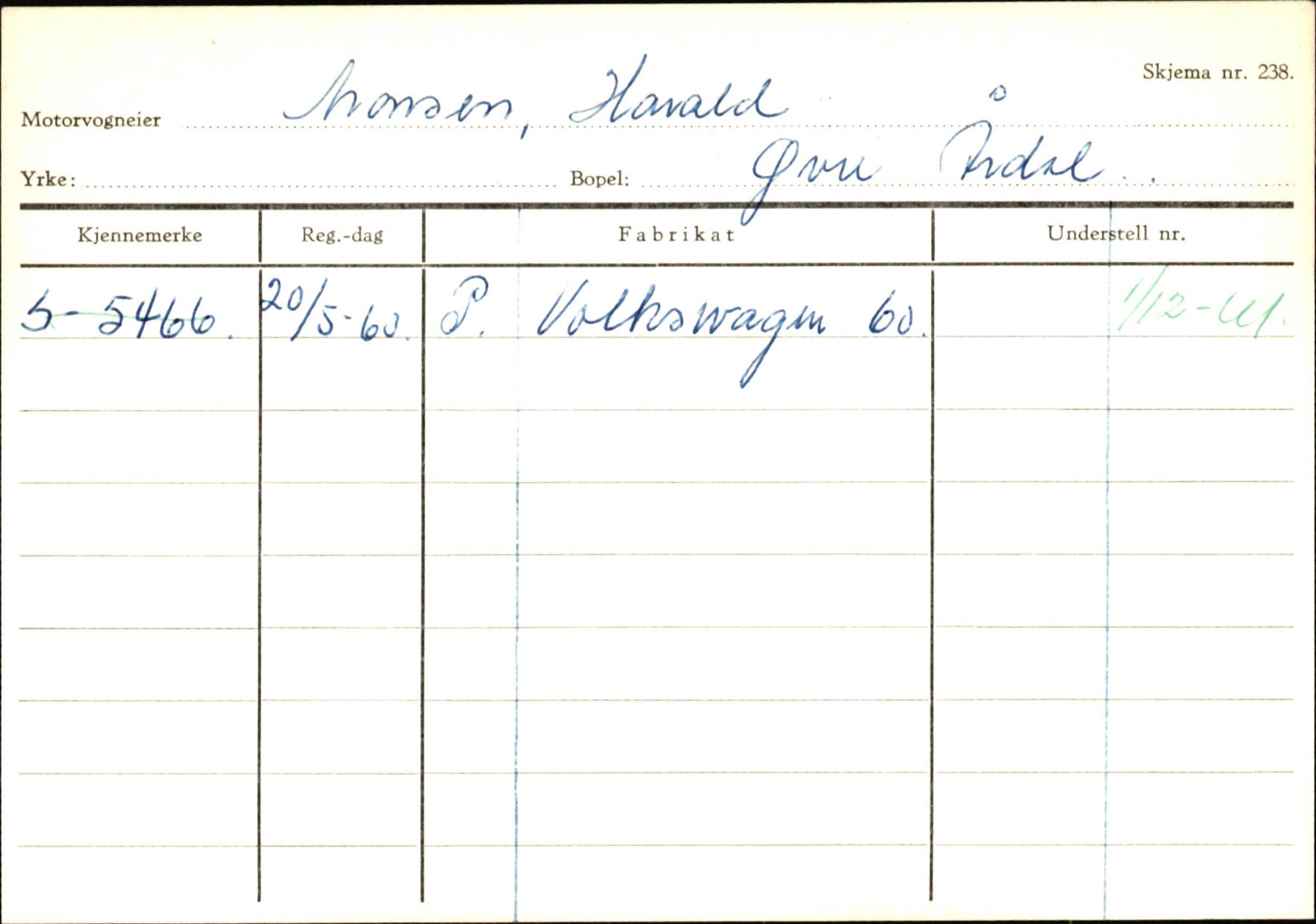 Statens vegvesen, Sogn og Fjordane vegkontor, SAB/A-5301/4/F/L0145: Registerkort Vågsøy S-Å. Årdal I-P, 1945-1975, s. 1842