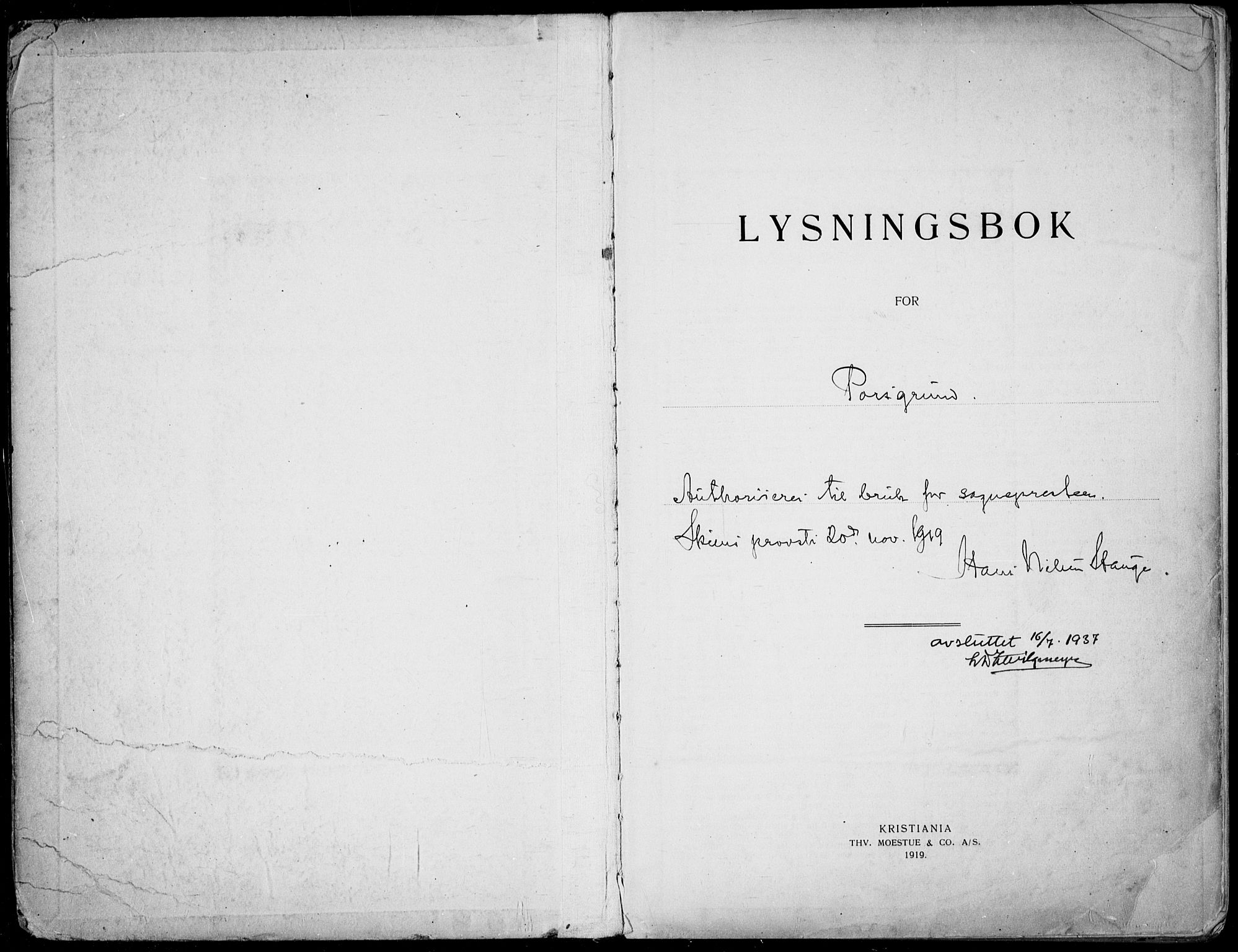 Porsgrunn kirkebøker , SAKO/A-104/H/Ha/L0001: Lysningsprotokoll nr. 1, 1919-1937