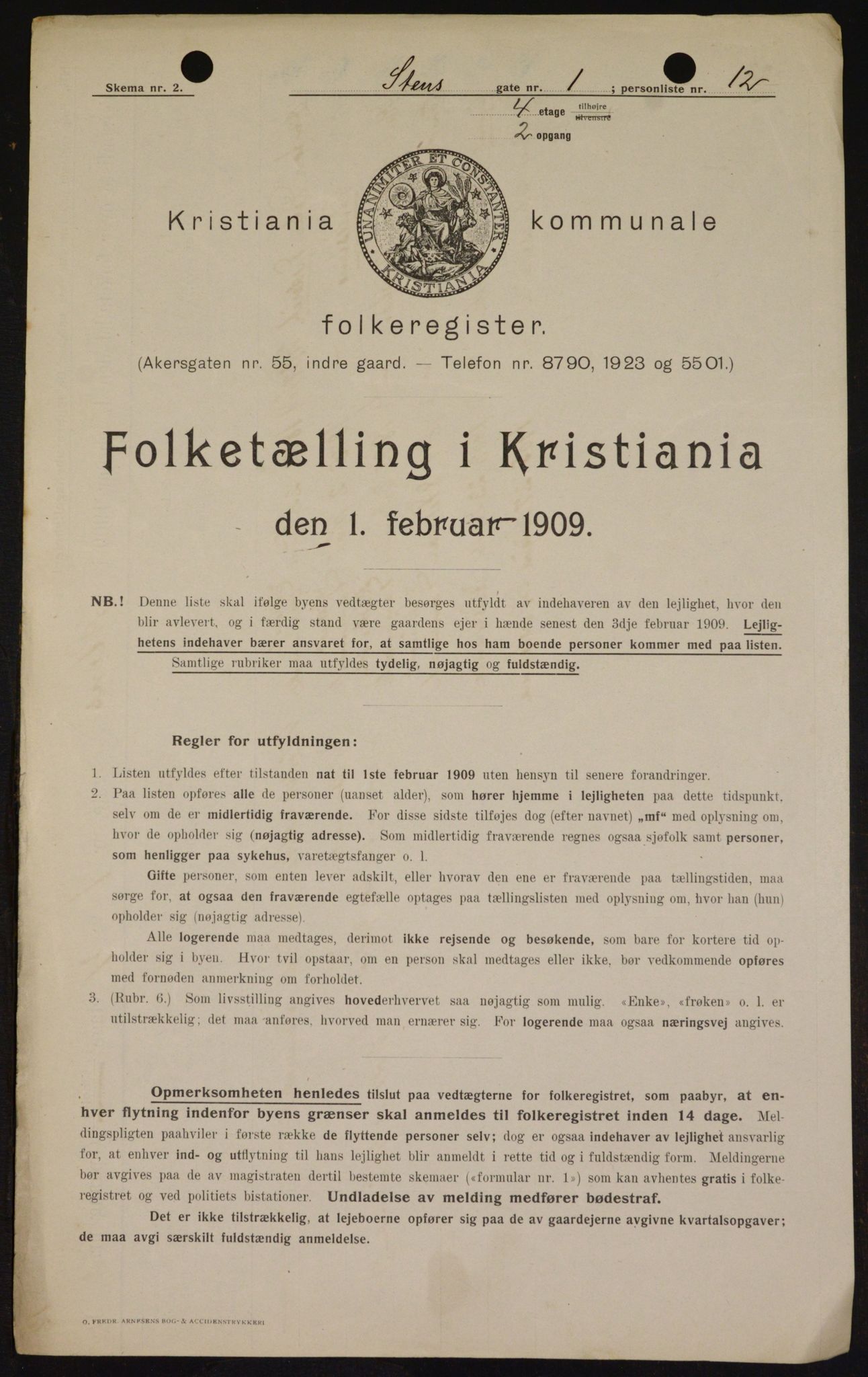 OBA, Kommunal folketelling 1.2.1909 for Kristiania kjøpstad, 1909, s. 92127