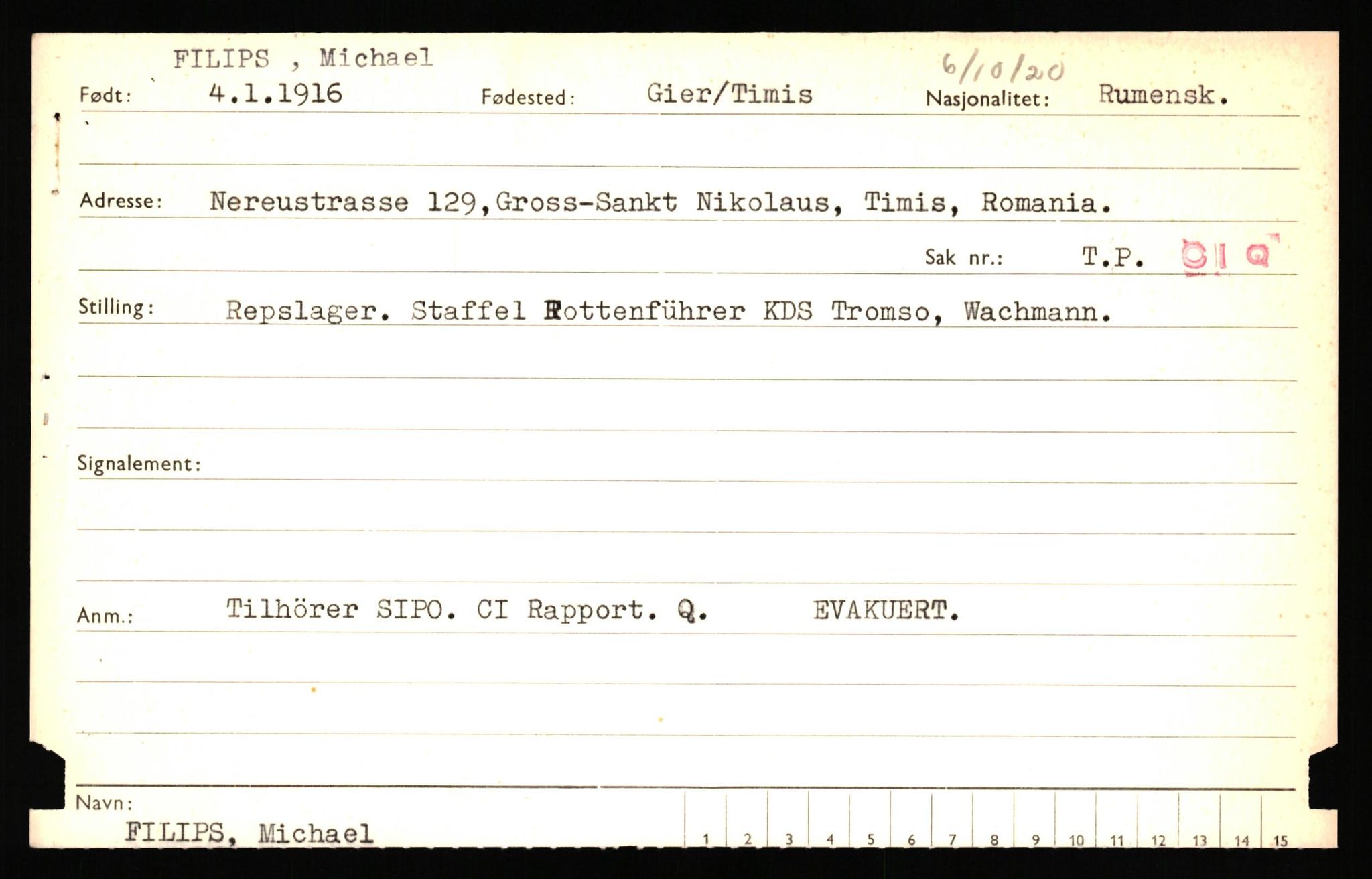 Forsvaret, Forsvarets overkommando II, AV/RA-RAFA-3915/D/Db/L0041: CI Questionaires.  Diverse nasjonaliteter., 1945-1946, s. 105