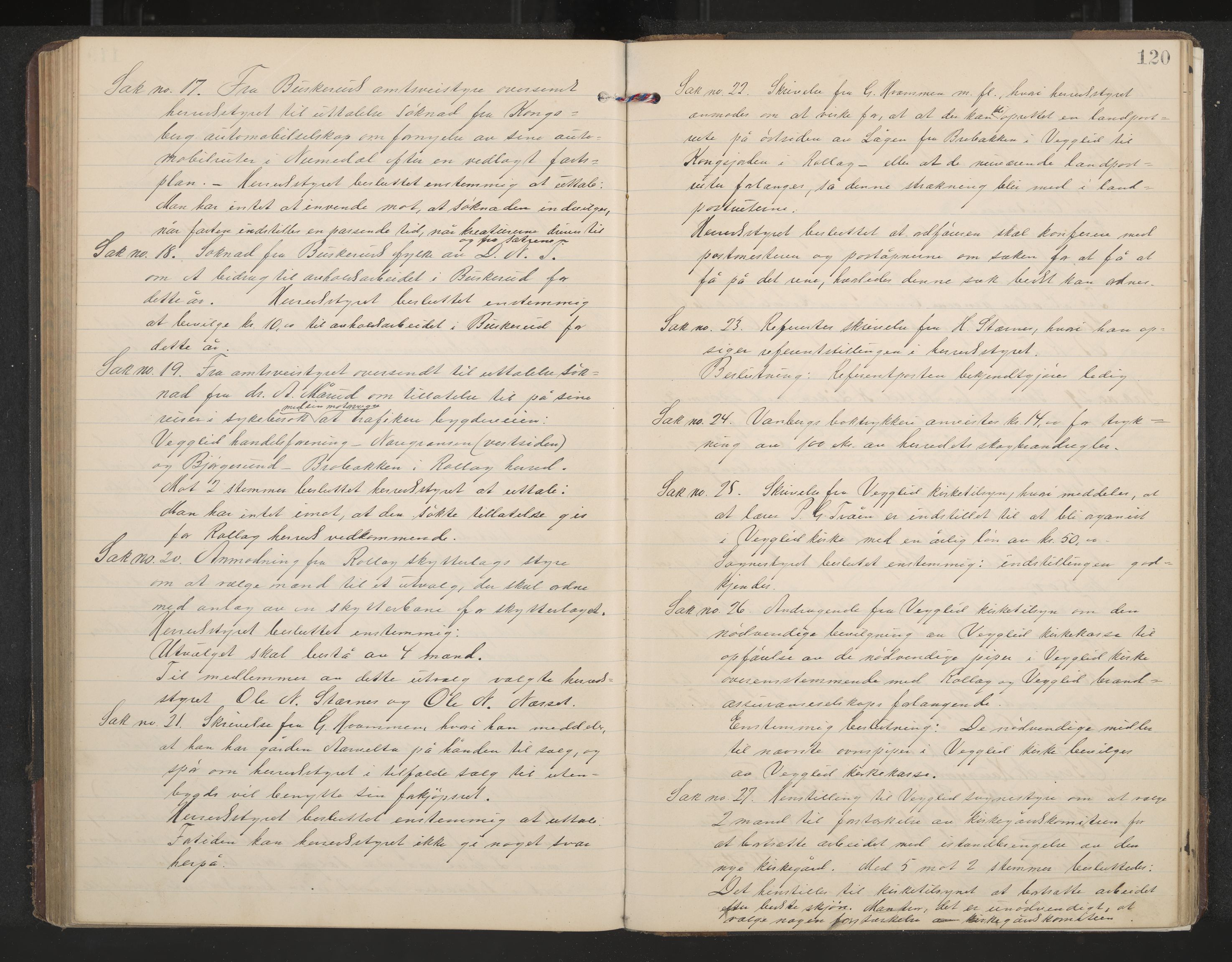 Rollag formannskap og sentraladministrasjon, IKAK/0632021-2/A/Aa/L0005: Møtebok, 1909-1915, s. 120