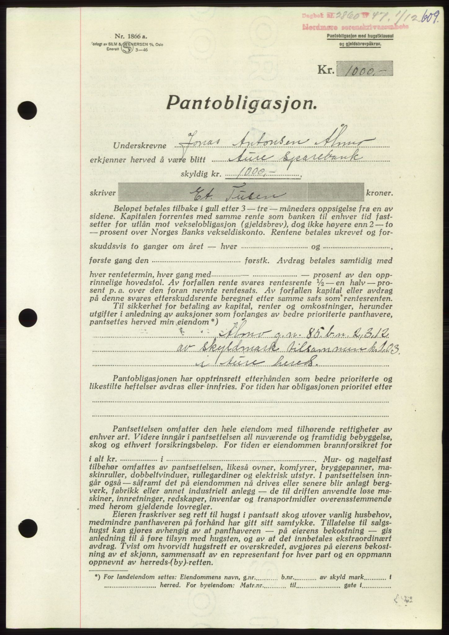 Nordmøre sorenskriveri, AV/SAT-A-4132/1/2/2Ca: Pantebok nr. B97, 1947-1948, Dagboknr: 2860/1947