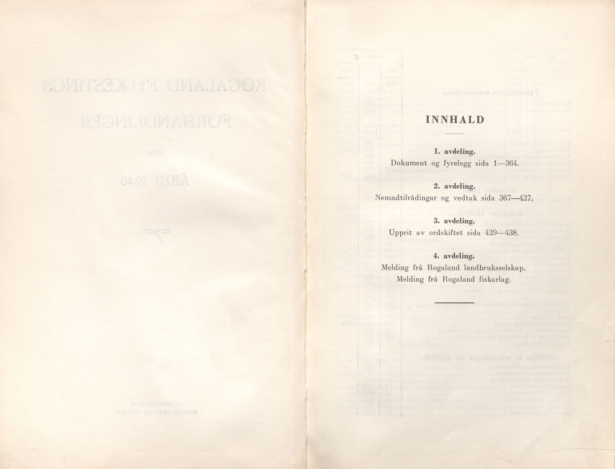 Rogaland fylkeskommune - Fylkesrådmannen , IKAR/A-900/A/Aa/Aaa/L0059: Møtebok , 1940