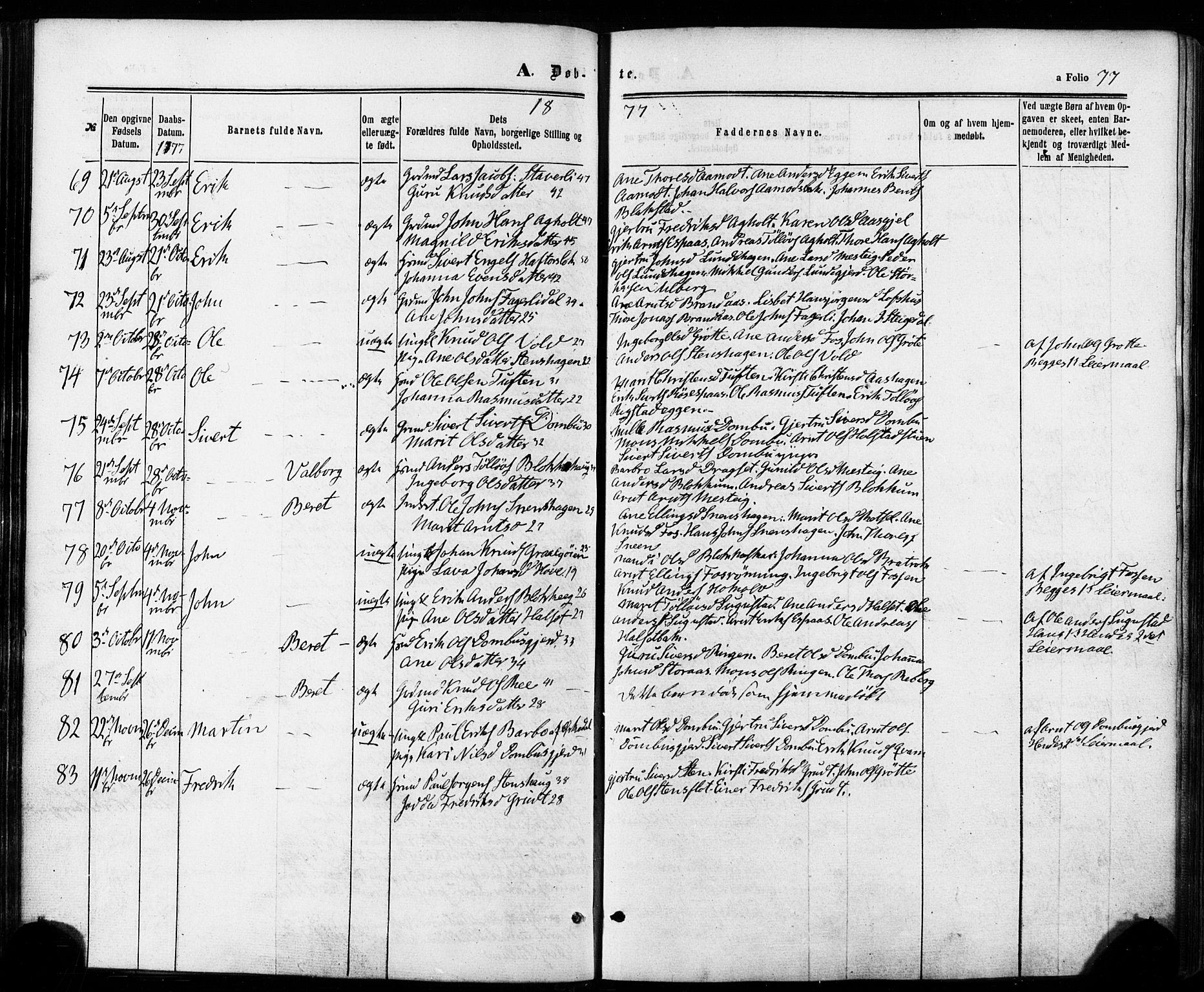 Ministerialprotokoller, klokkerbøker og fødselsregistre - Sør-Trøndelag, SAT/A-1456/672/L0856: Ministerialbok nr. 672A08, 1861-1881, s. 77