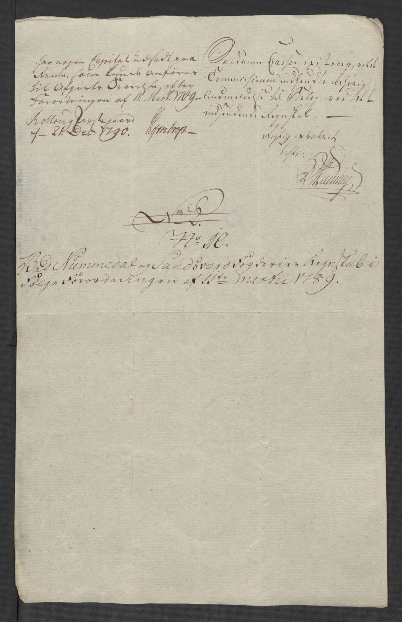 Rentekammeret inntil 1814, Reviderte regnskaper, Mindre regnskaper, RA/EA-4068/Rf/Rfe/L0031: Nordmøre fogderi, Numedal og Sandsvær fogderi, 1789, s. 342