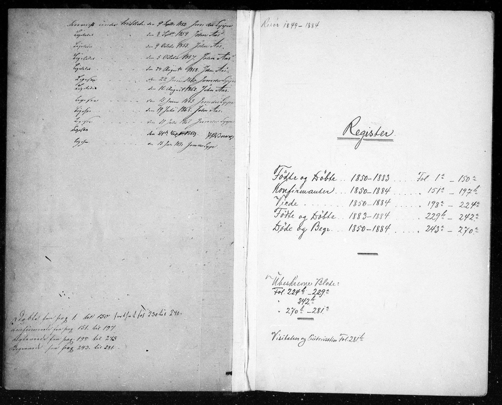 Risør sokneprestkontor, AV/SAK-1111-0035/F/Fb/L0006: Klokkerbok nr. B 6, 1850-1884
