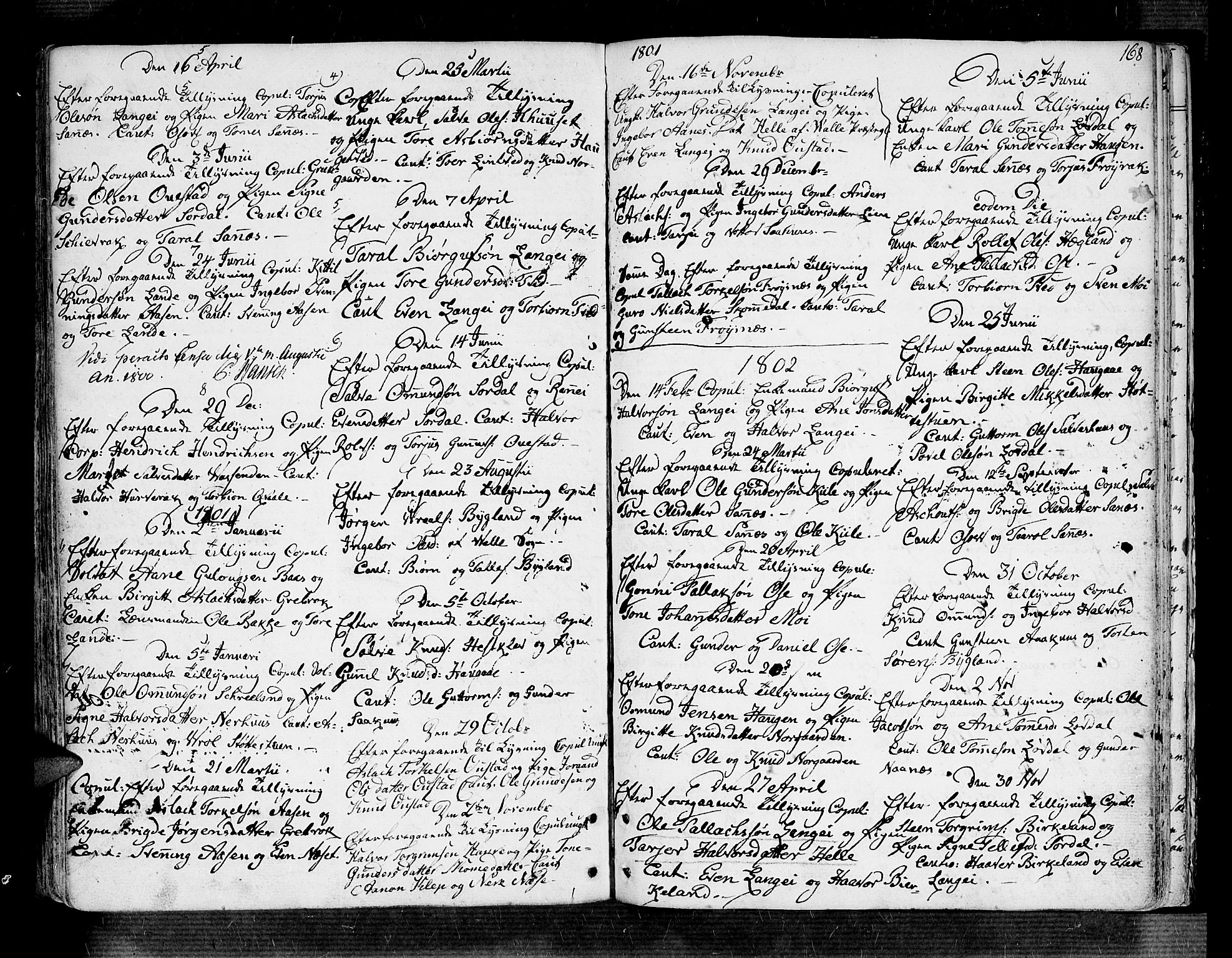 Bygland sokneprestkontor, AV/SAK-1111-0006/F/Fa/Fab/L0002: Ministerialbok nr. A 2, 1766-1816, s. 168