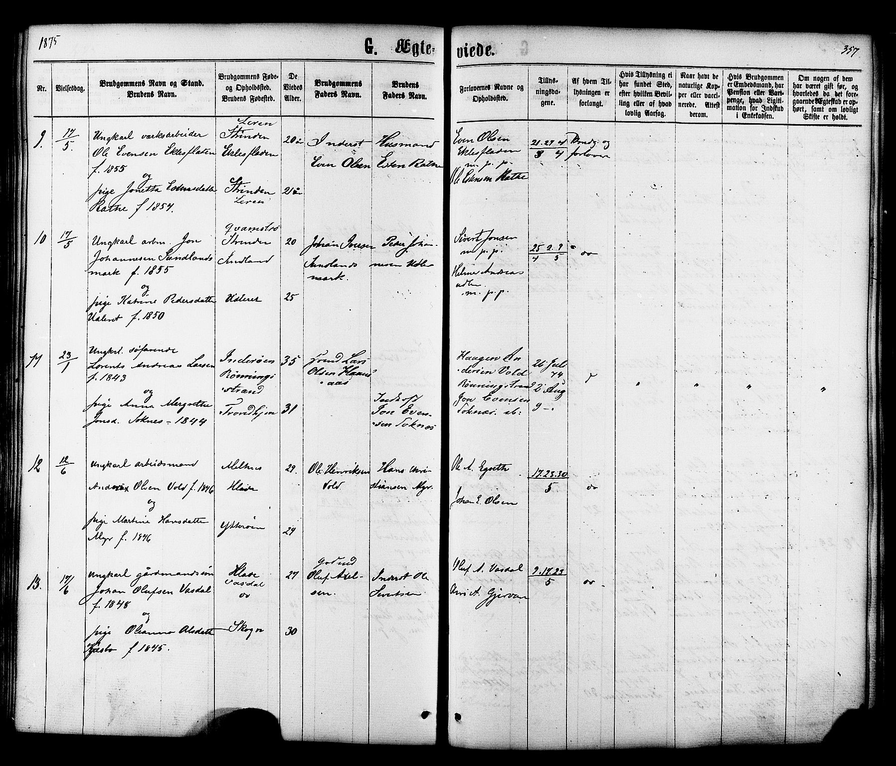 Ministerialprotokoller, klokkerbøker og fødselsregistre - Sør-Trøndelag, AV/SAT-A-1456/606/L0293: Ministerialbok nr. 606A08, 1866-1877, s. 357