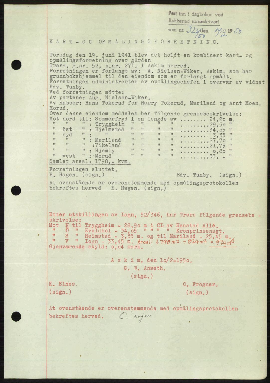 Rakkestad sorenskriveri, SAO/A-10686/G/Gb/Gba/Gbab/L0019: Pantebok nr. A19, 1949-1950, Dagboknr: 323/1950