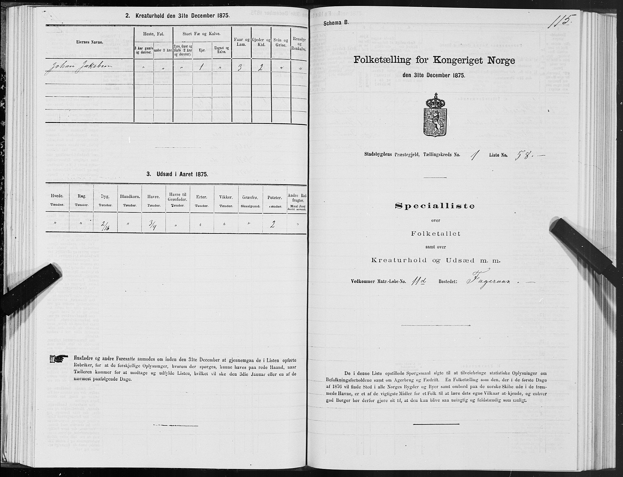 SAT, Folketelling 1875 for 1625P Stadsbygd prestegjeld, 1875, s. 1115