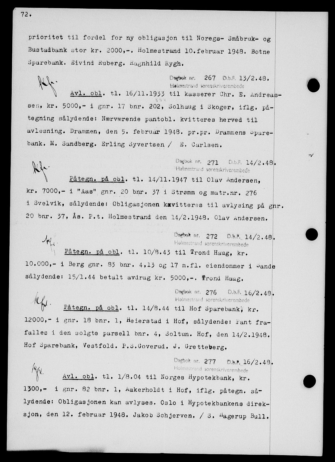 Holmestrand sorenskriveri, SAKO/A-67/G/Ga/Gab/L0058: Pantebok nr. B-58, 1947-1948, s. 72, Dagboknr: 267/1948