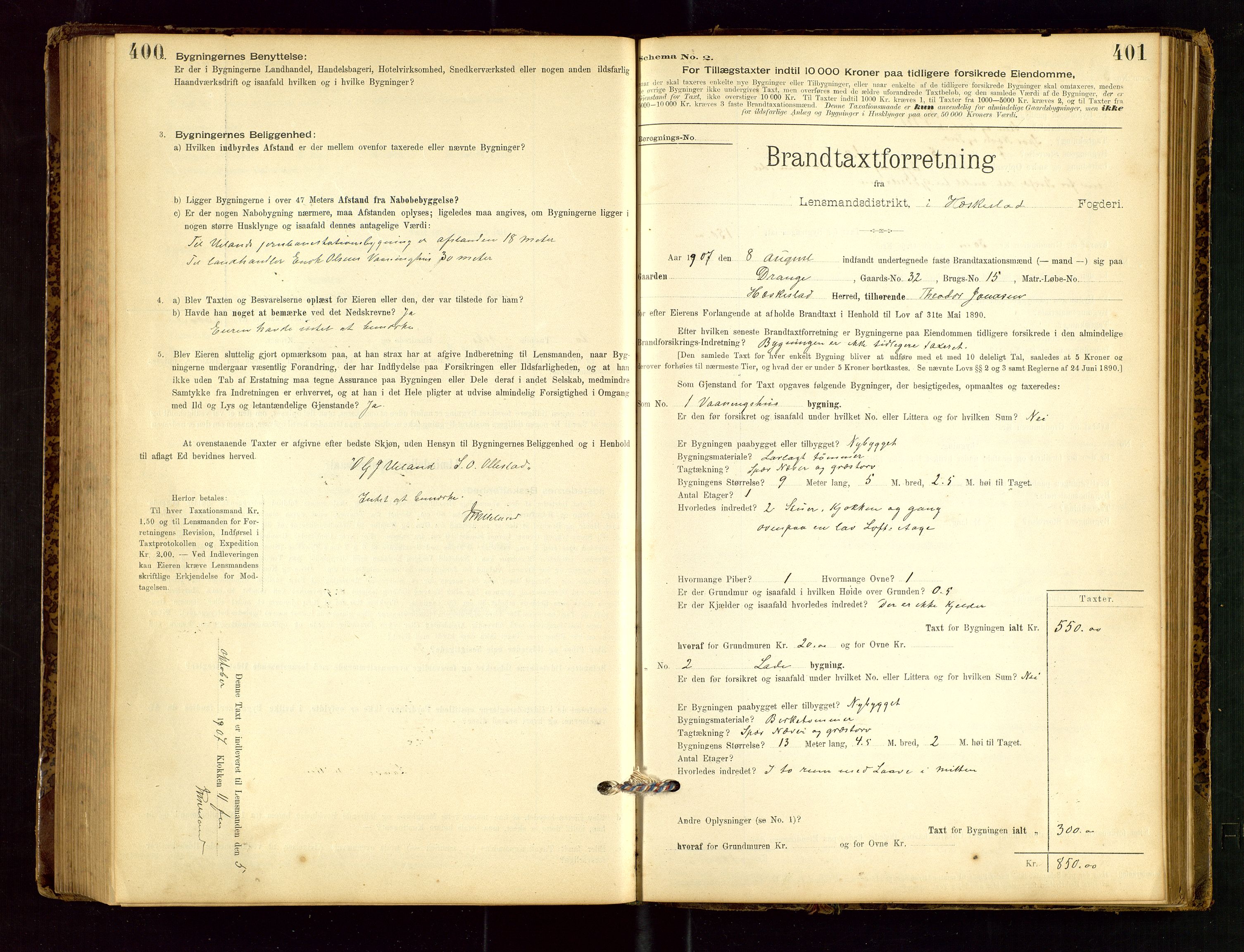 Heskestad lensmannskontor, SAST/A-100304/Gob/L0001: "Brandtaxationsprotokol", 1894-1915, s. 400-401