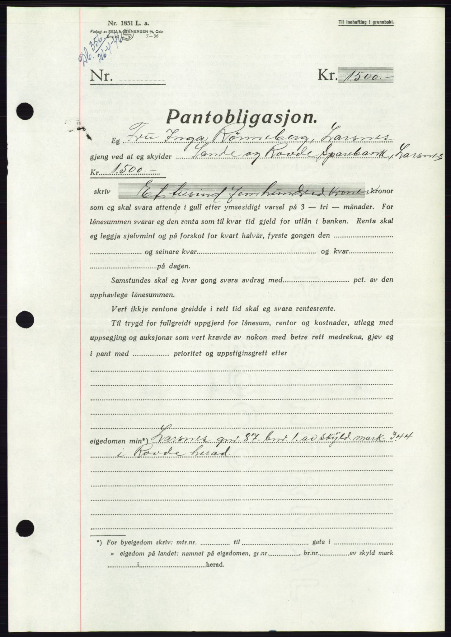 Søre Sunnmøre sorenskriveri, AV/SAT-A-4122/1/2/2C/L0114: Pantebok nr. 1-2B, 1943-1947, Dagboknr: 356/1946