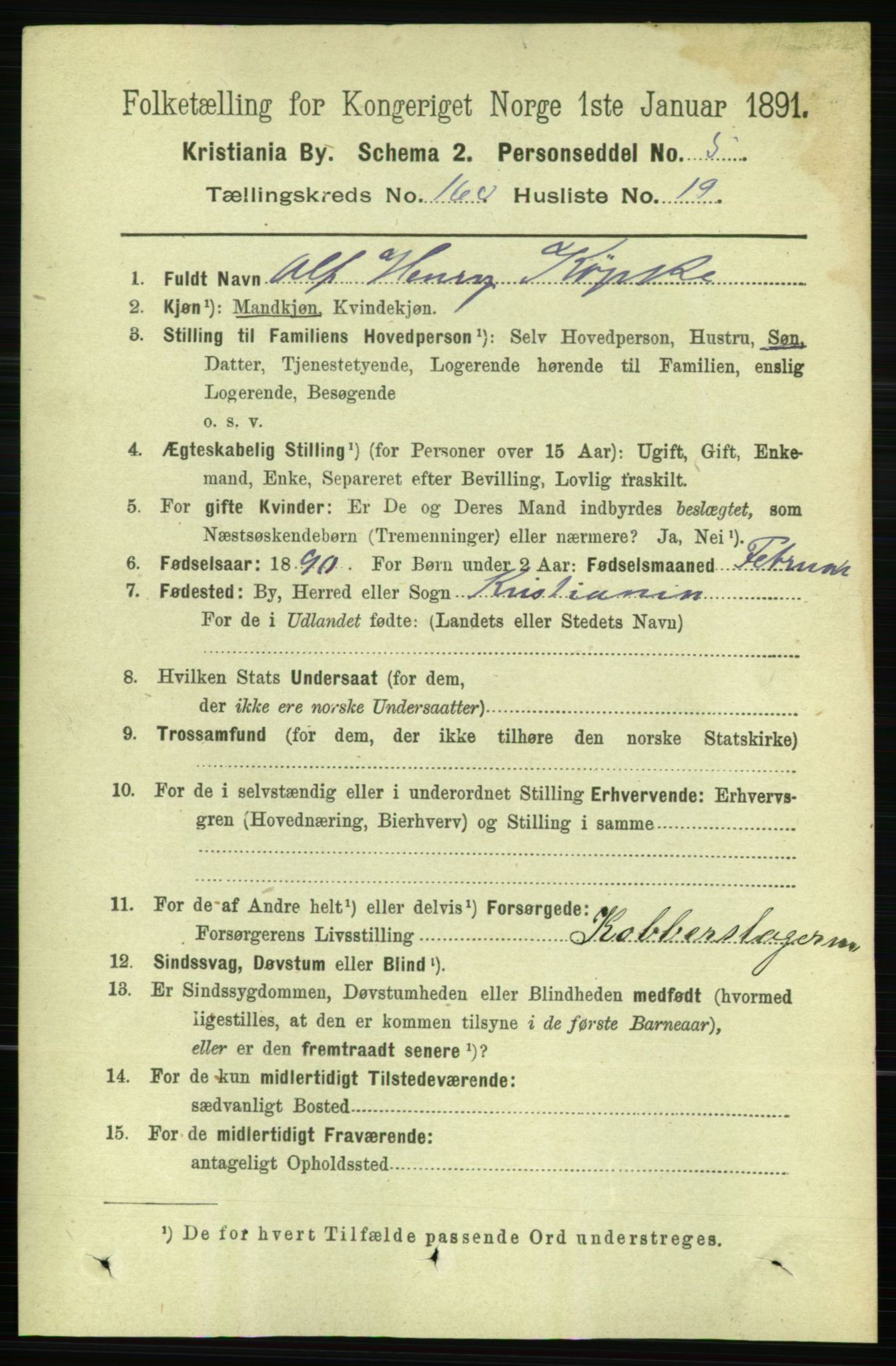RA, Folketelling 1891 for 0301 Kristiania kjøpstad, 1891, s. 91196