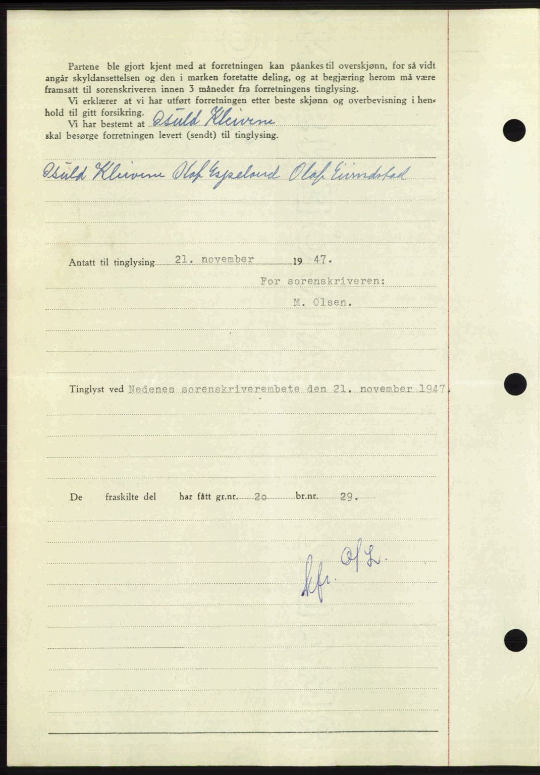 Nedenes sorenskriveri, AV/SAK-1221-0006/G/Gb/Gba/L0058: Pantebok nr. A10, 1947-1948, Dagboknr: 1704/1947