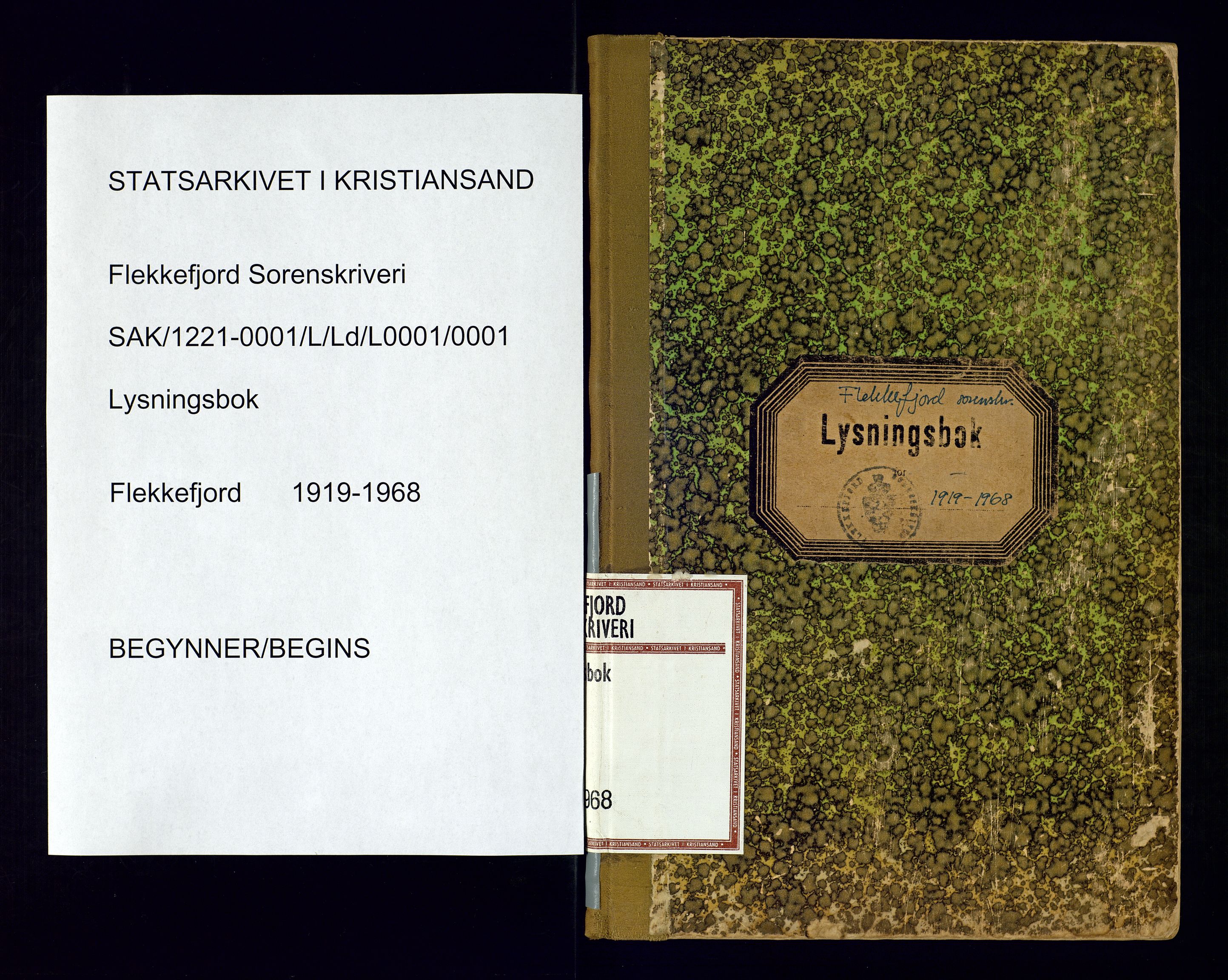 Flekkefjord sorenskriveri, AV/SAK-1221-0001/L/Ld/L0001/0001: Lysings- og vigselprotokoller / Lysingsprotokoll, 1919-1968