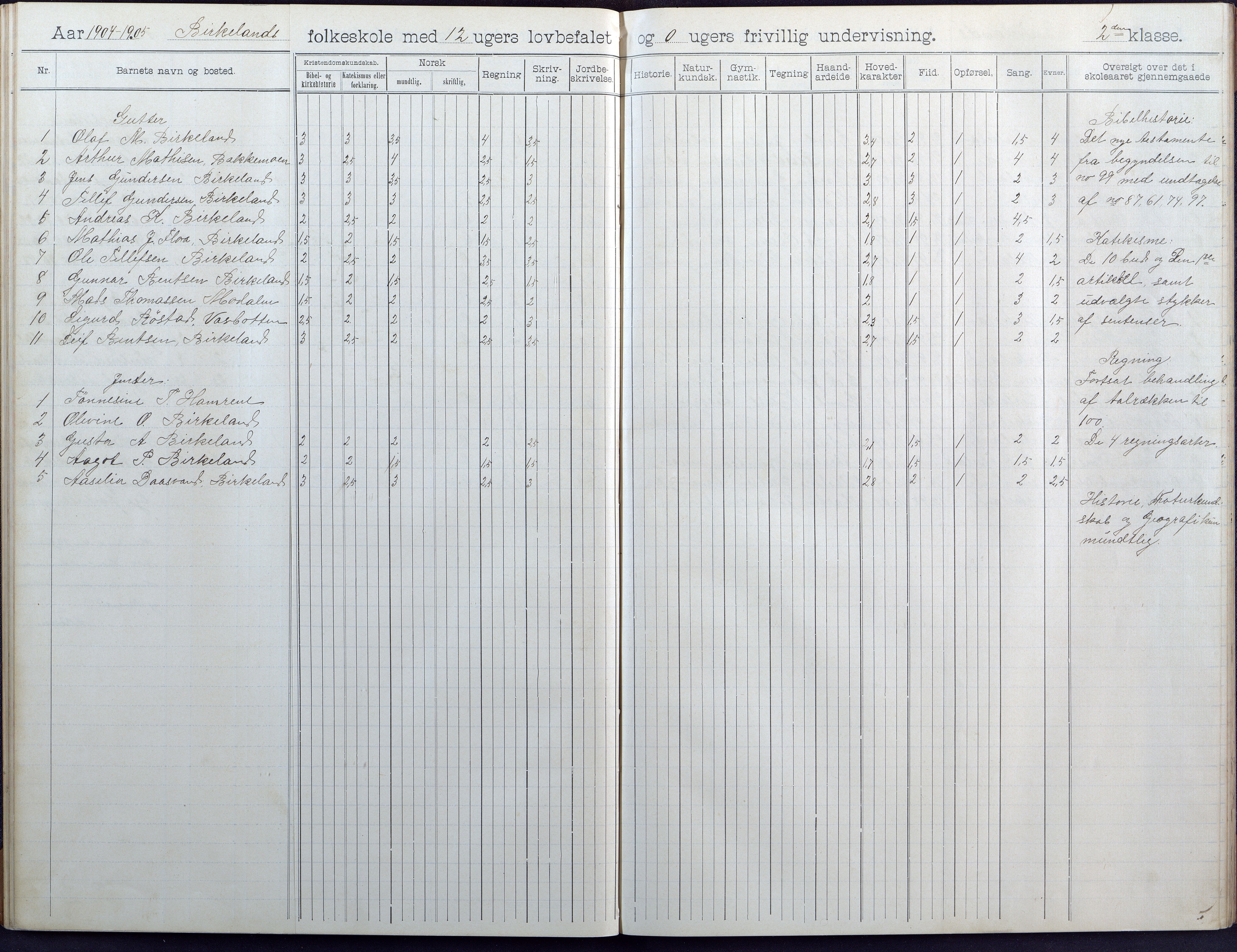 Birkenes kommune, Birkenes krets/Birkeland folkeskole frem til 1991, AAKS/KA0928-550a_91/F02/L0005: Skoleprotokoll, 1898-1911