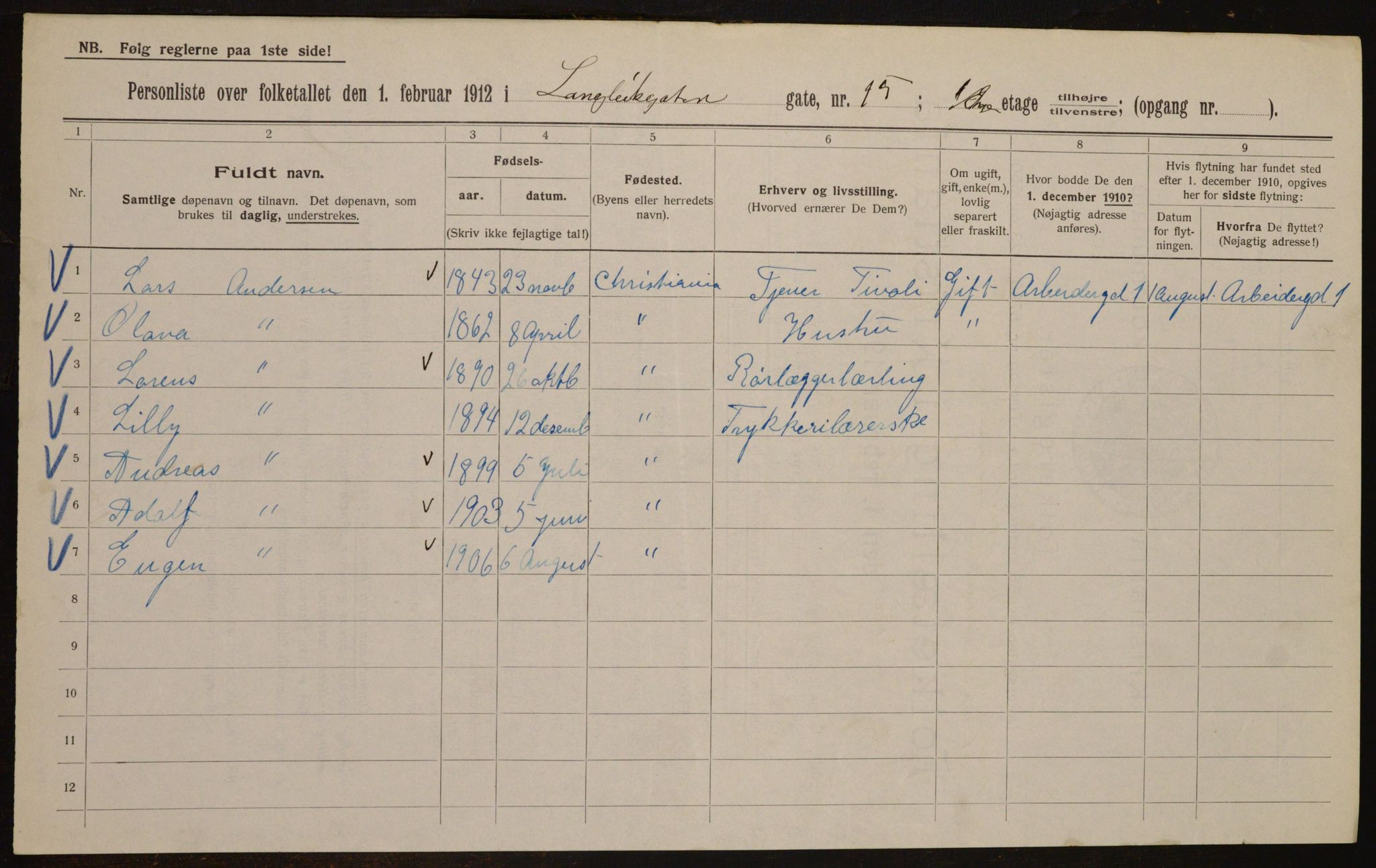 OBA, Kommunal folketelling 1.2.1912 for Kristiania, 1912, s. 57406