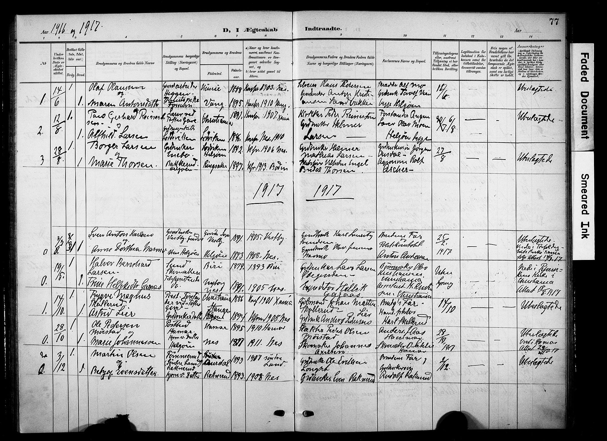 Nes prestekontor, Hedmark, AV/SAH-PREST-020/K/Ka/L0012: Ministerialbok nr. 12, 1906-1920, s. 77