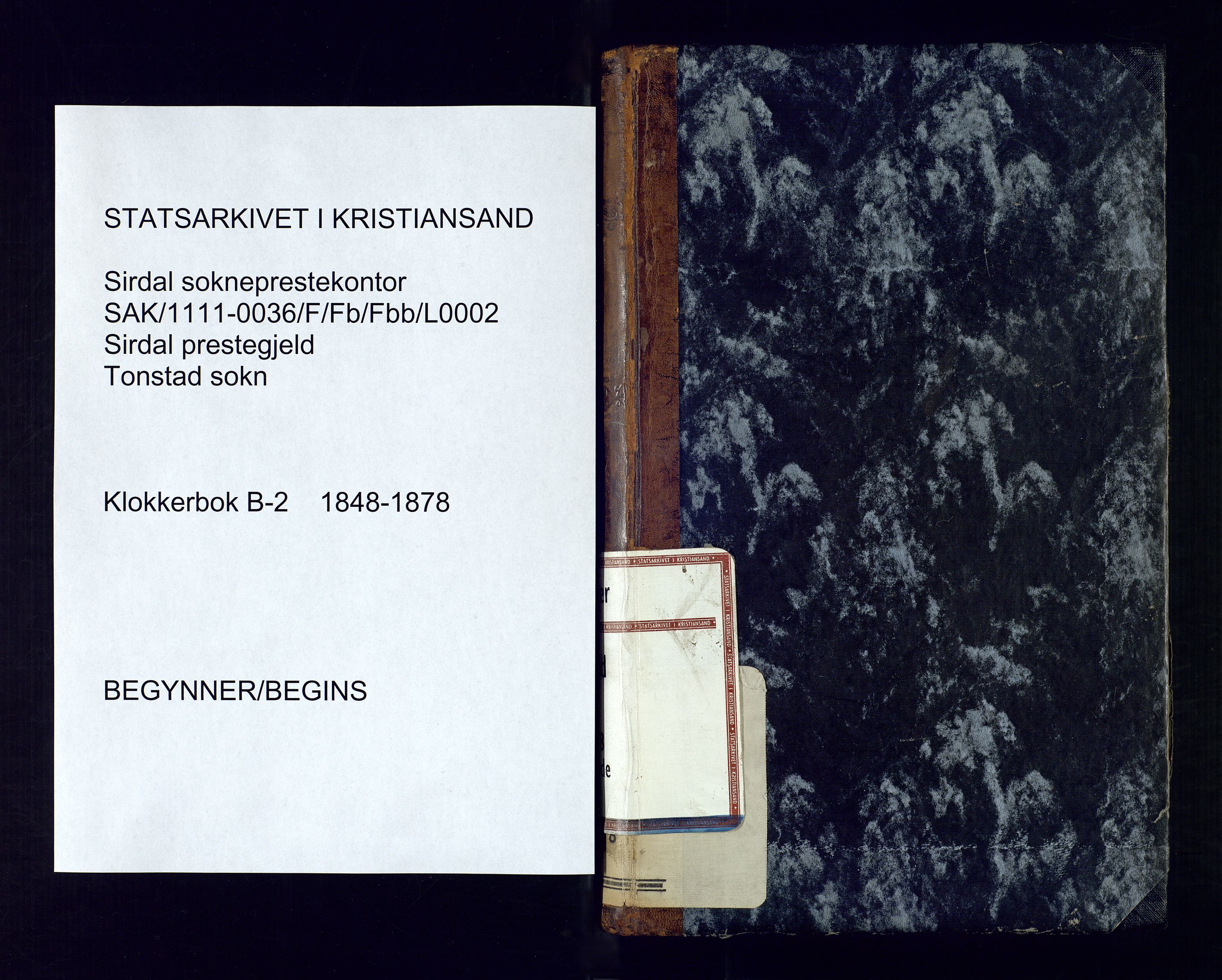 Sirdal sokneprestkontor, SAK/1111-0036/F/Fb/Fbb/L0002: Klokkerbok nr. B-2, 1848-1878