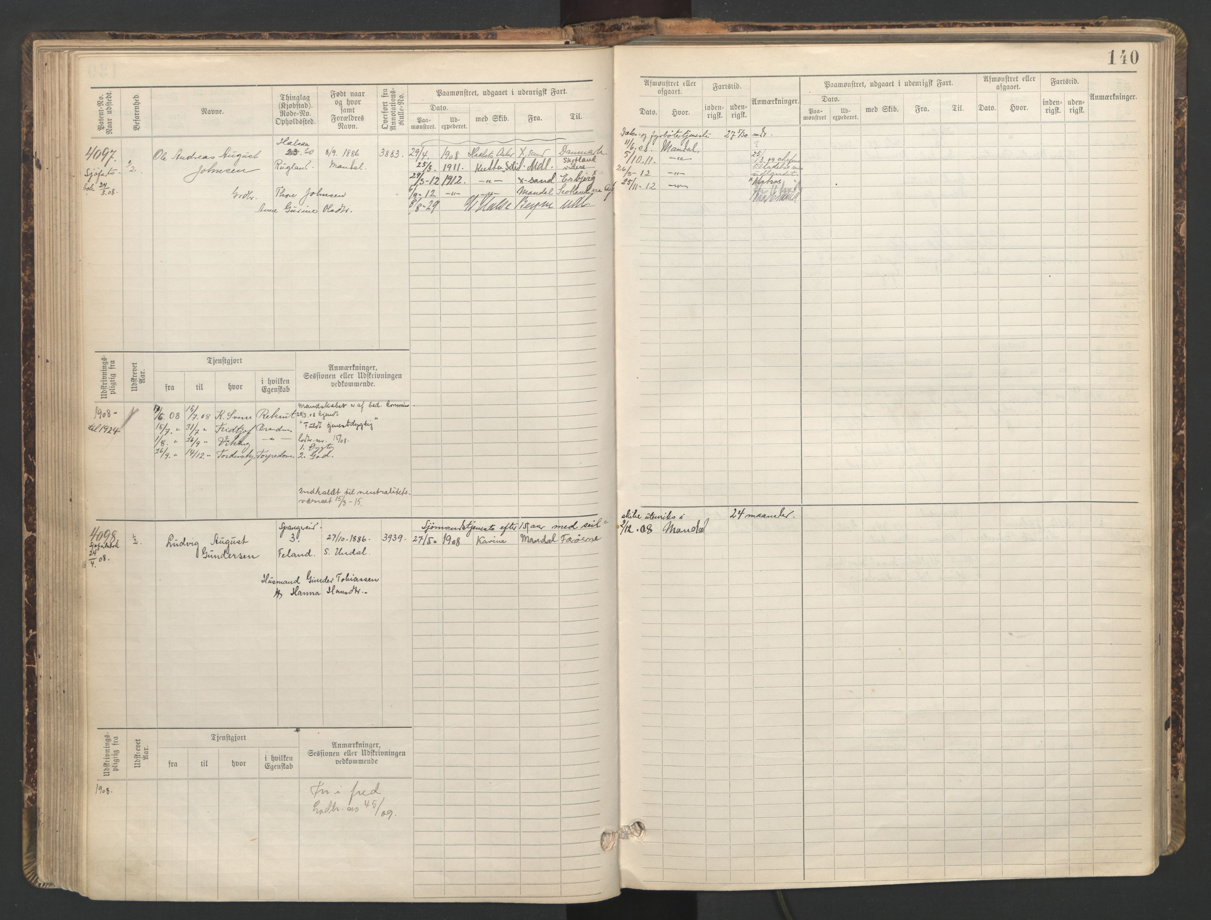 Mandal mønstringskrets, AV/SAK-2031-0016/F/Fb/L0016: Hovedrulle nr 3820-4582, Y-25, 1898-1948, s. 141