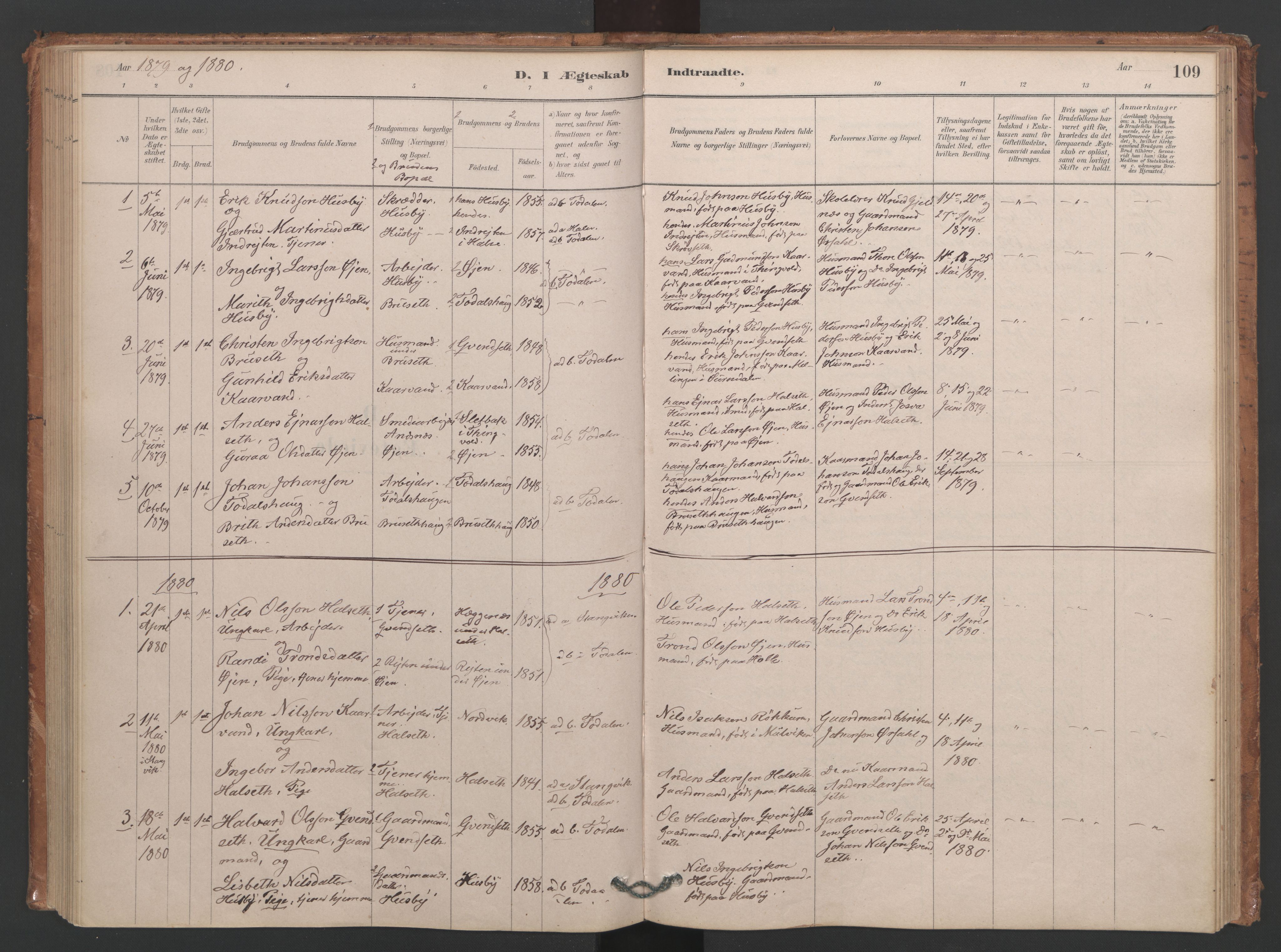 Ministerialprotokoller, klokkerbøker og fødselsregistre - Møre og Romsdal, AV/SAT-A-1454/593/L1034: Ministerialbok nr. 593A01, 1879-1911, s. 109