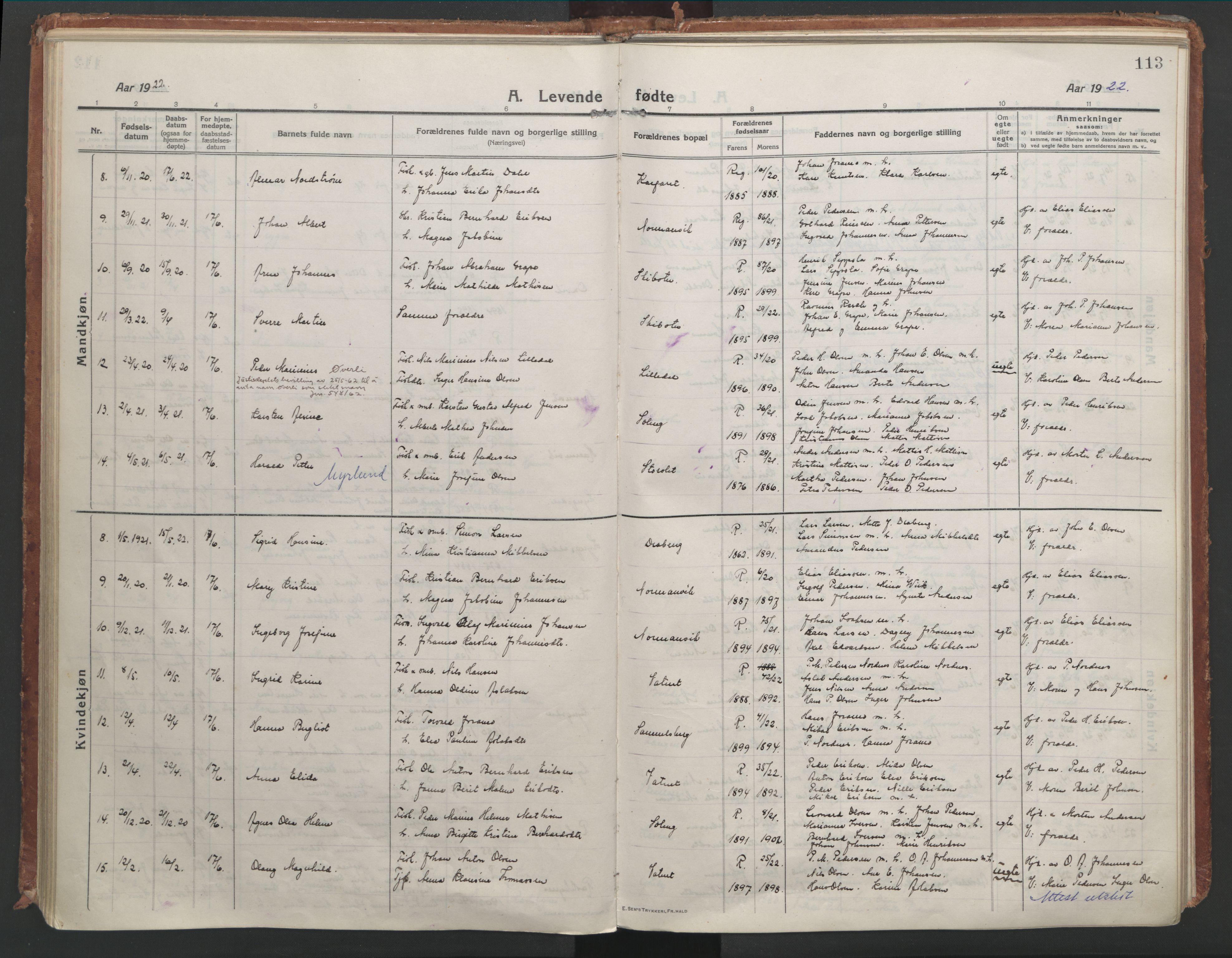Lyngen sokneprestembete, AV/SATØ-S-1289/H/He/Hea/L0012kirke: Ministerialbok nr. 12, 1914-1923, s. 113