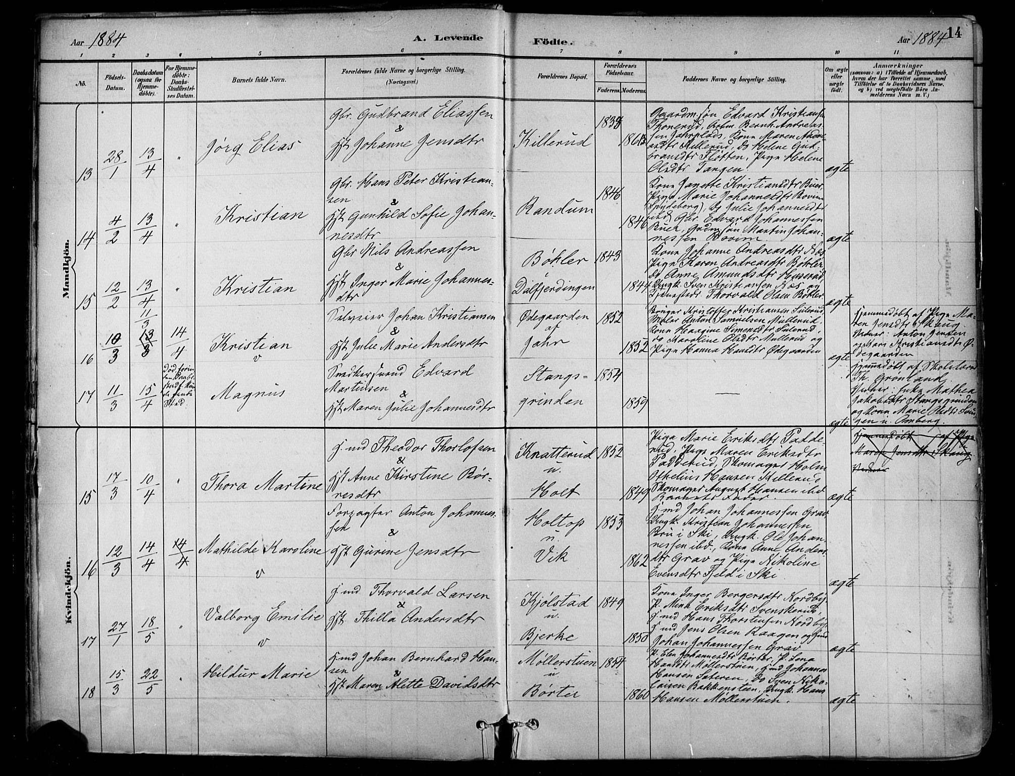 Enebakk prestekontor Kirkebøker, AV/SAO-A-10171c/F/Fa/L0016: Ministerialbok nr. I 16, 1883-1898, s. 14