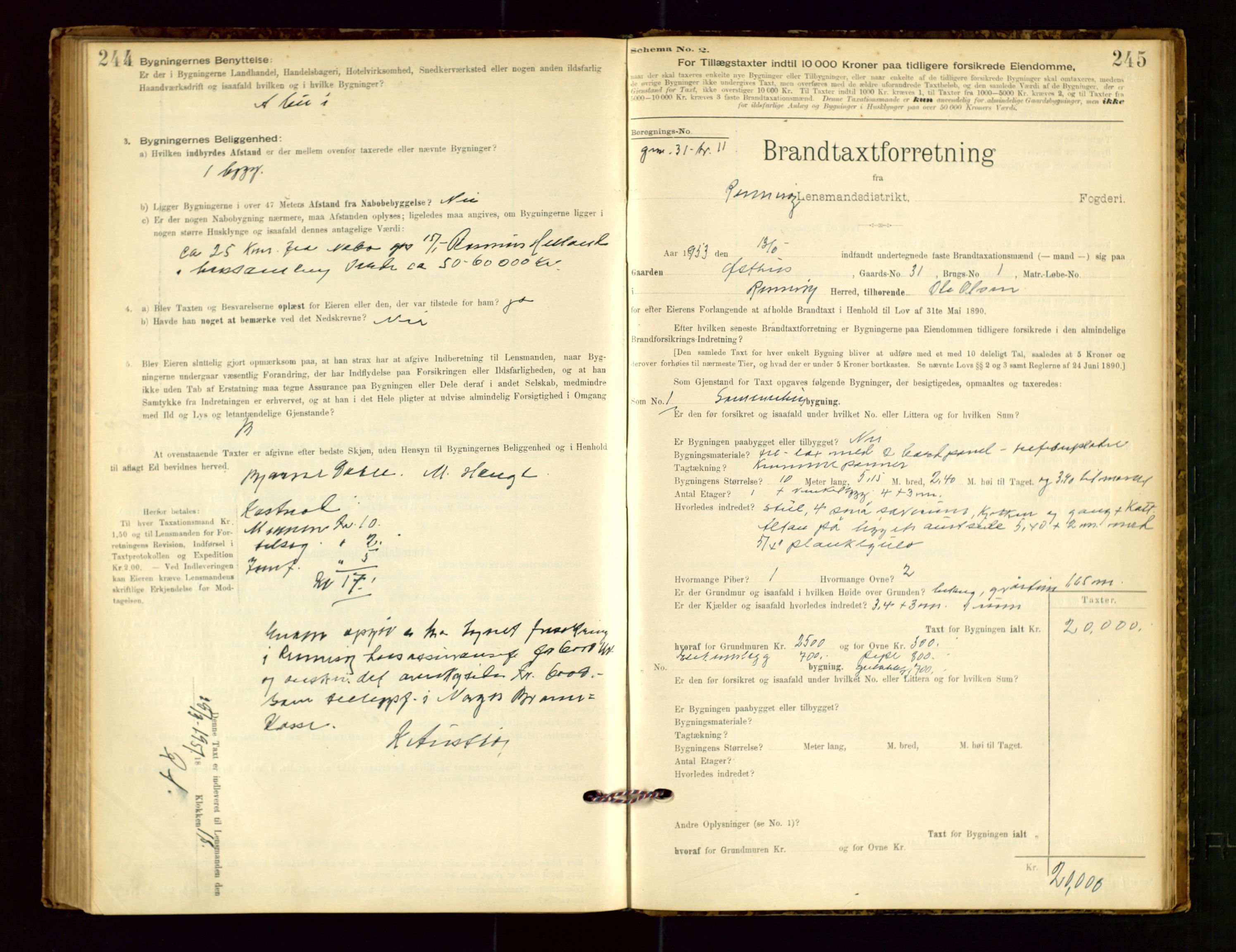 Rennesøy lensmannskontor, SAST/A-100165/Gob/L0001: Branntakstprotokoll - skjematakst, 1900-1956, s. 244-245