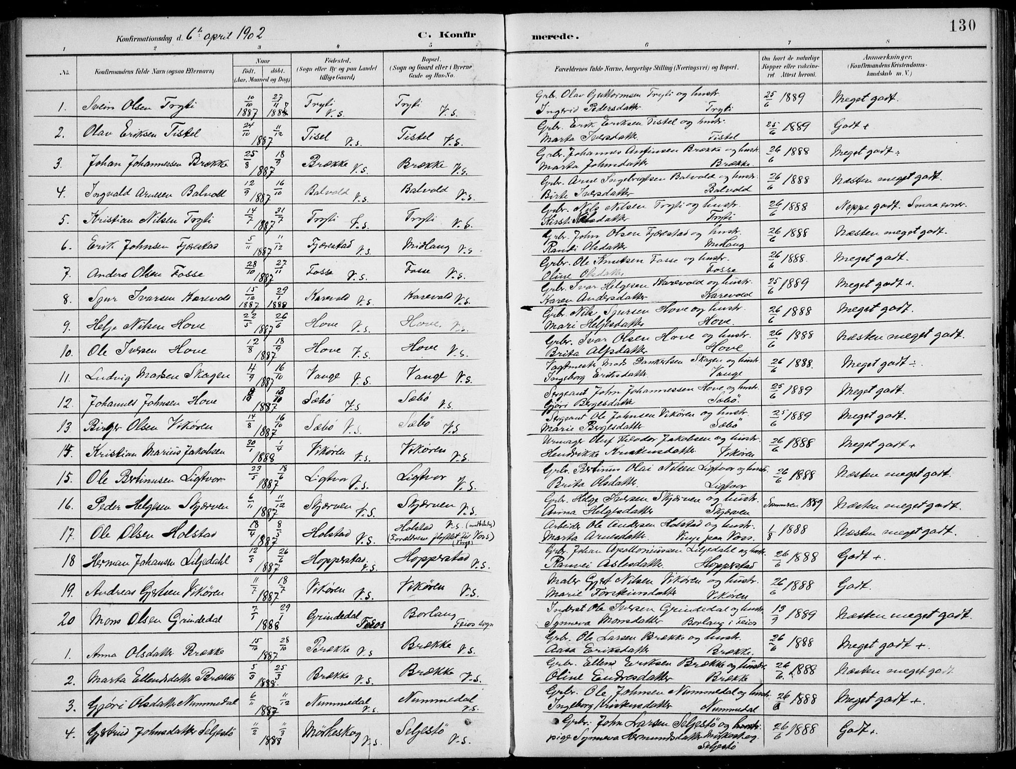 Vik sokneprestembete, AV/SAB-A-81501/H/Haa/Haab/L0002: Ministerialbok nr. B  2, 1891-1907, s. 130