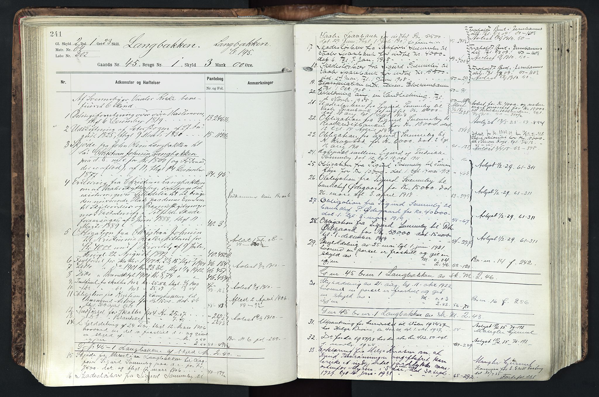 Solør tingrett, AV/SAH-TING-008/H/Ha/Hak/L0003: Panteregister nr. III, 1900-1935, s. 241