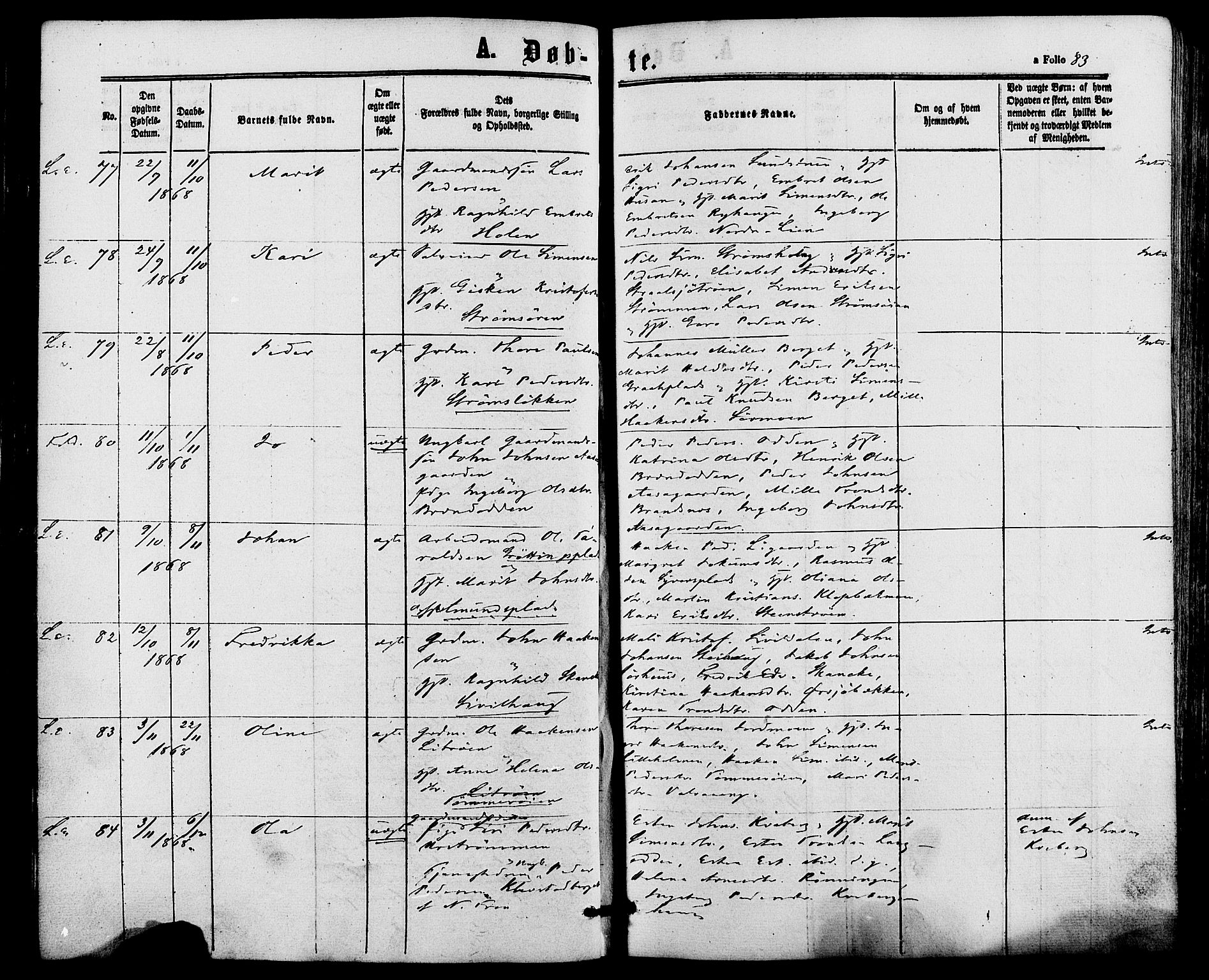 Alvdal prestekontor, AV/SAH-PREST-060/H/Ha/Haa/L0001: Ministerialbok nr. 1, 1863-1882, s. 83