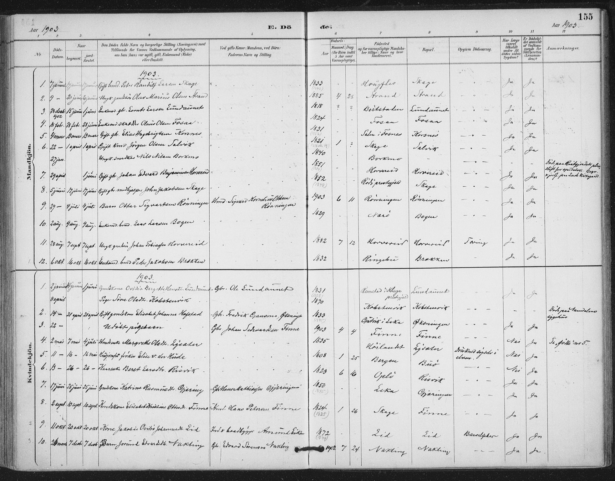 Ministerialprotokoller, klokkerbøker og fødselsregistre - Nord-Trøndelag, SAT/A-1458/780/L0644: Ministerialbok nr. 780A08, 1886-1903, s. 155