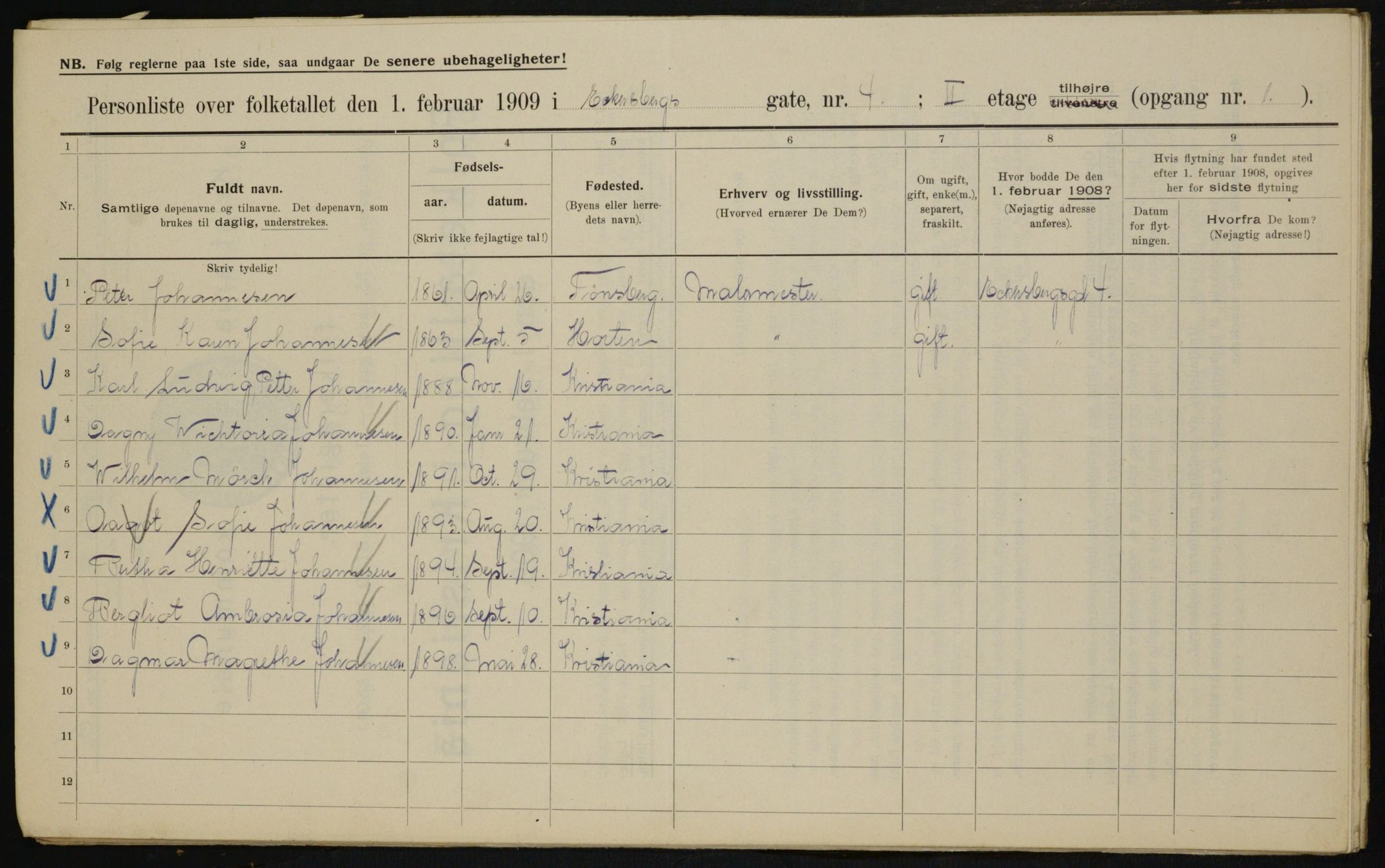 OBA, Kommunal folketelling 1.2.1909 for Kristiania kjøpstad, 1909, s. 16619