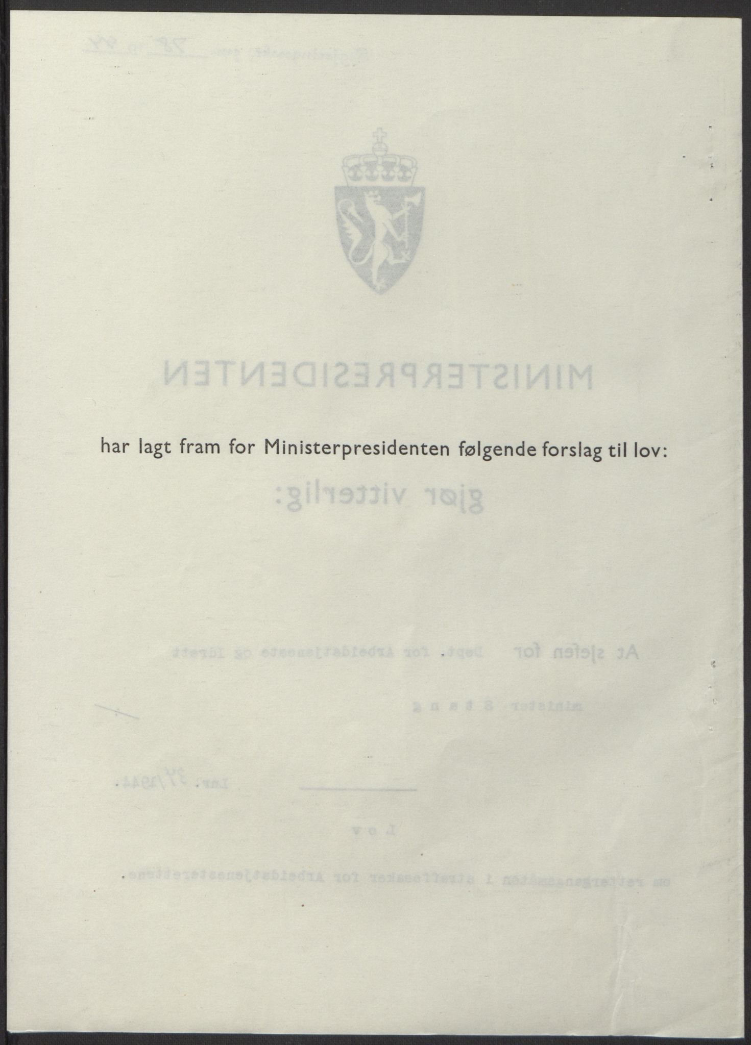 NS-administrasjonen 1940-1945 (Statsrådsekretariatet, de kommisariske statsråder mm), RA/S-4279/D/Db/L0100: Lover, 1944, s. 165