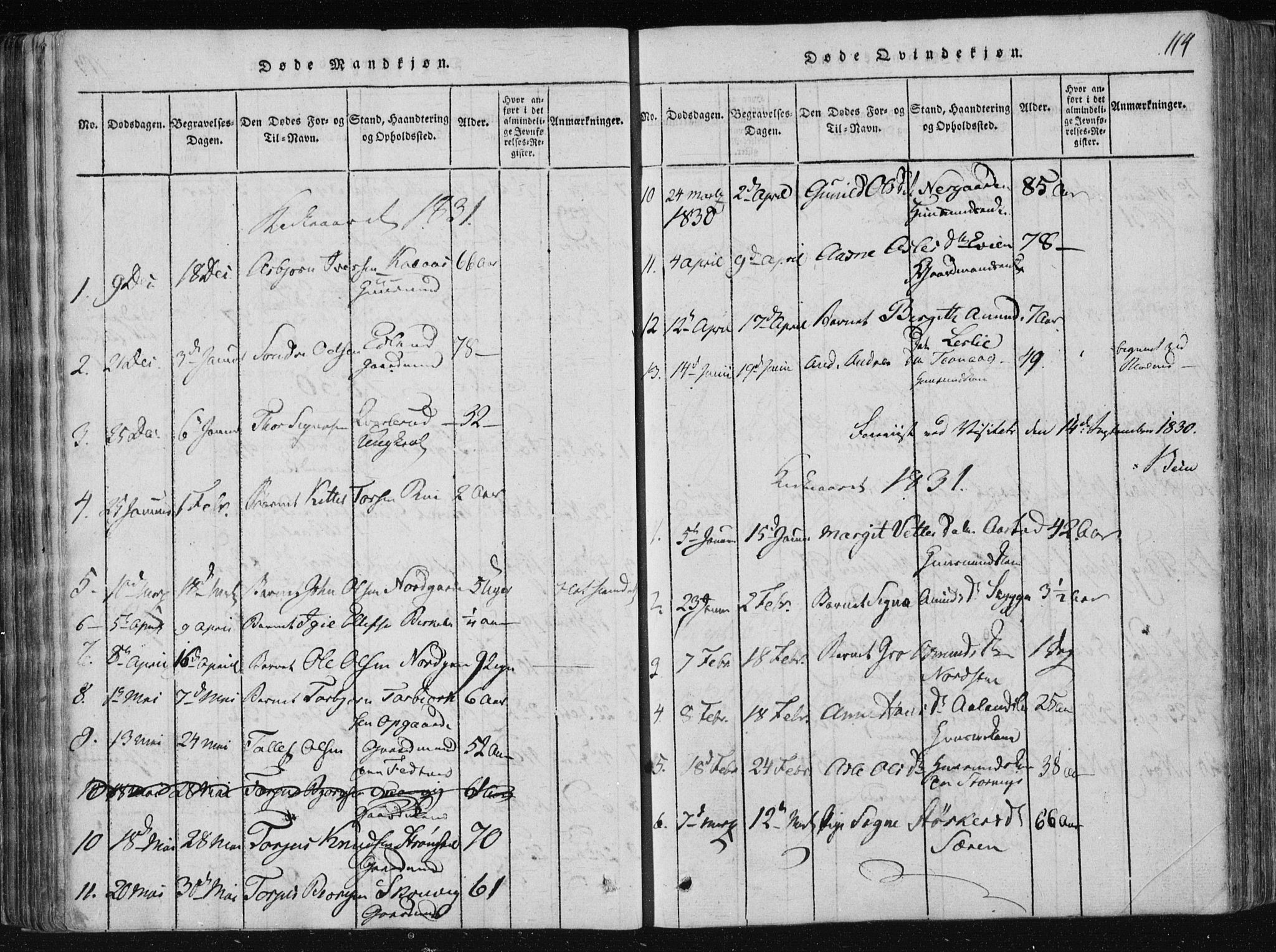Vinje kirkebøker, AV/SAKO-A-312/F/Fa/L0003: Ministerialbok nr. I 3, 1814-1843, s. 114