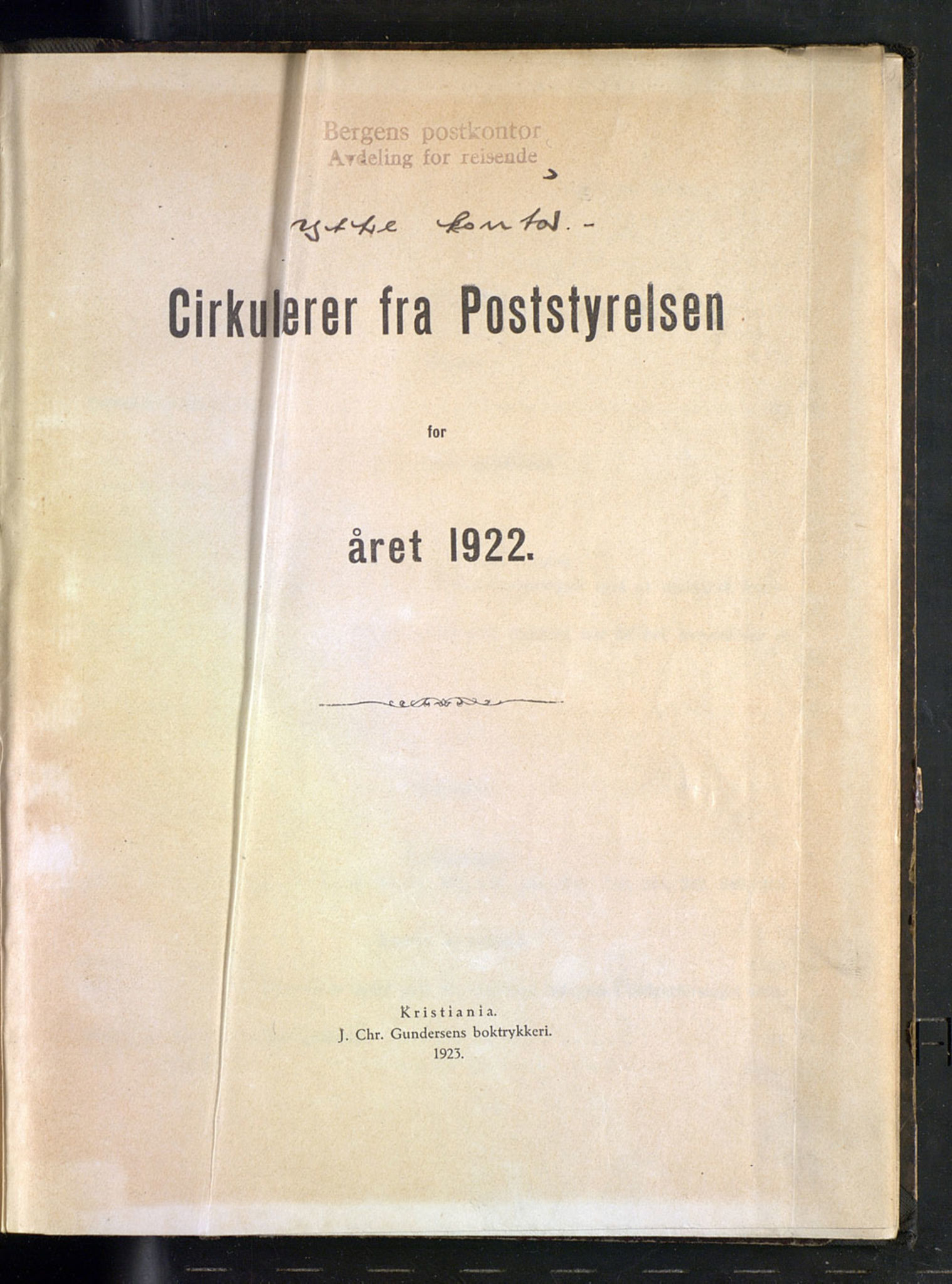 Norges Postmuseums bibliotek, NOPO/-/-/-: Sirkulærer fra Poststyrelsen, 1922