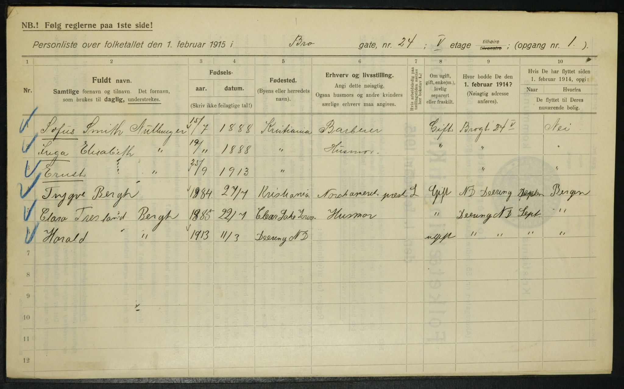 OBA, Kommunal folketelling 1.2.1915 for Kristiania, 1915, s. 9900