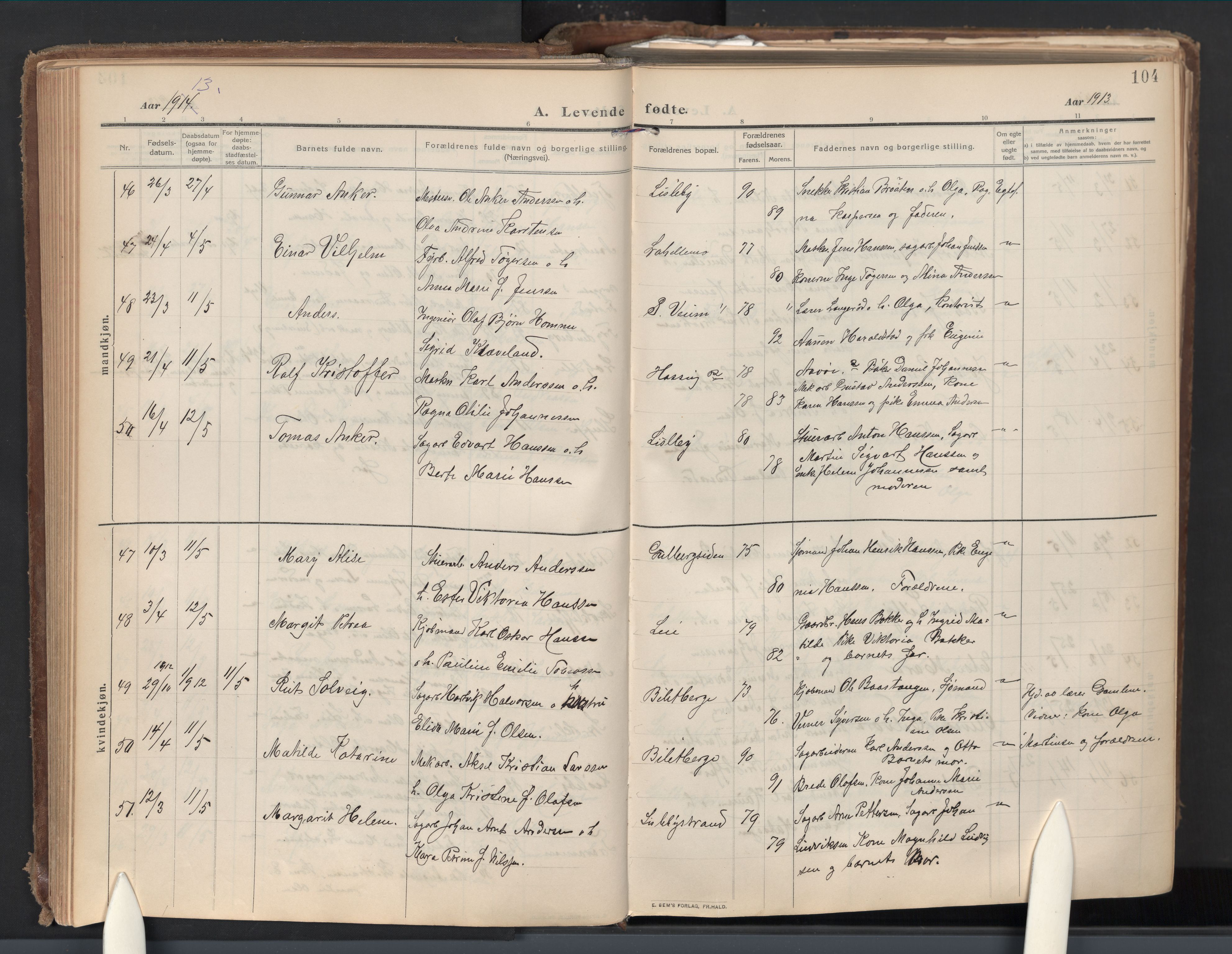 Glemmen prestekontor Kirkebøker, AV/SAO-A-10908/G/Ga/L0007: Klokkerbok nr. 7, 1909-1930, s. 104