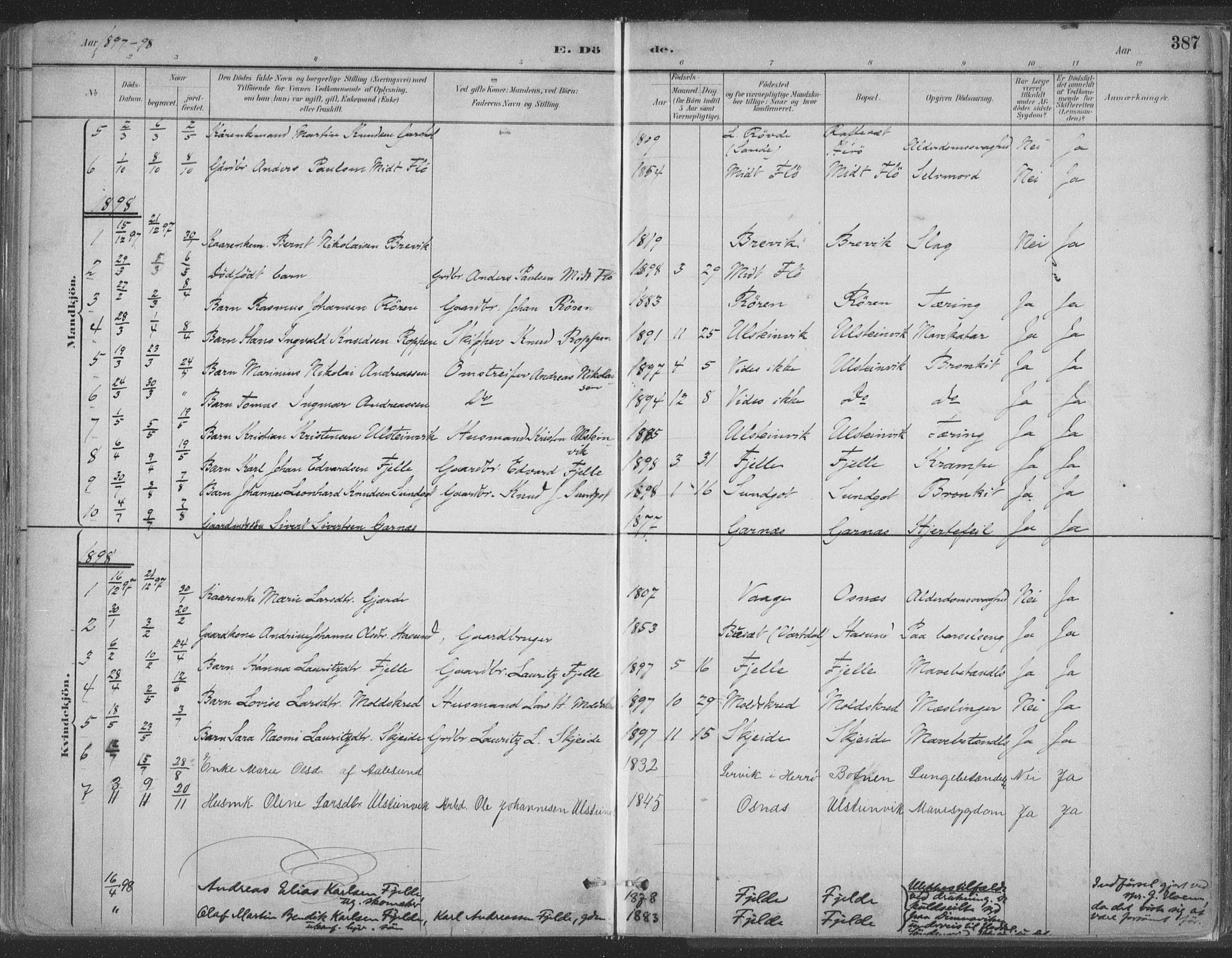 Ministerialprotokoller, klokkerbøker og fødselsregistre - Møre og Romsdal, AV/SAT-A-1454/509/L0106: Ministerialbok nr. 509A04, 1883-1922, s. 387