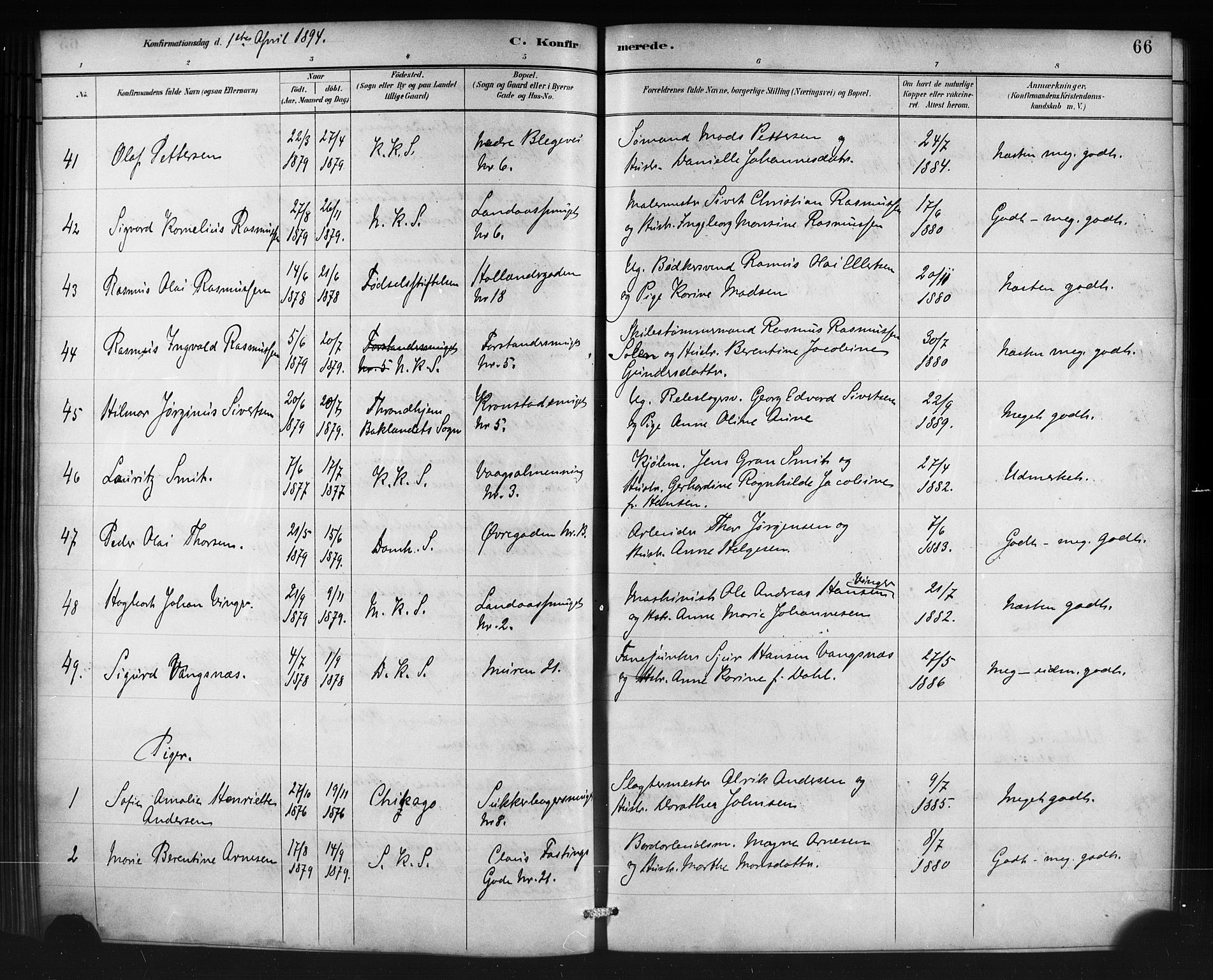 Korskirken sokneprestembete, AV/SAB-A-76101/H/Haa/L0071: Residerende kapellans bok nr. A 6, 1885-1912, s. 66