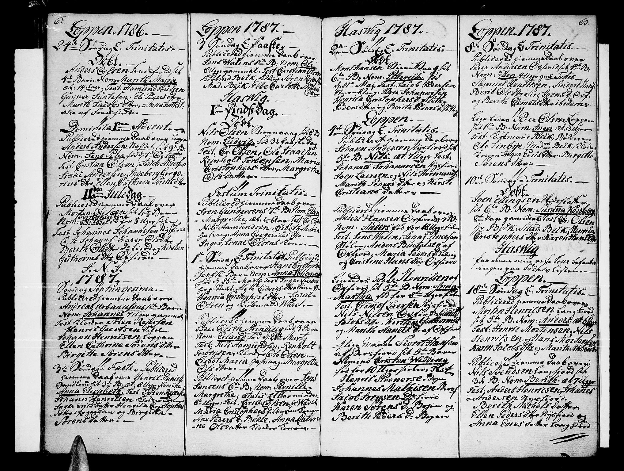 Loppa sokneprestkontor, AV/SATØ-S-1339/H/Ha/L0002kirke: Ministerialbok nr. 2, 1785-1821, s. 62-63