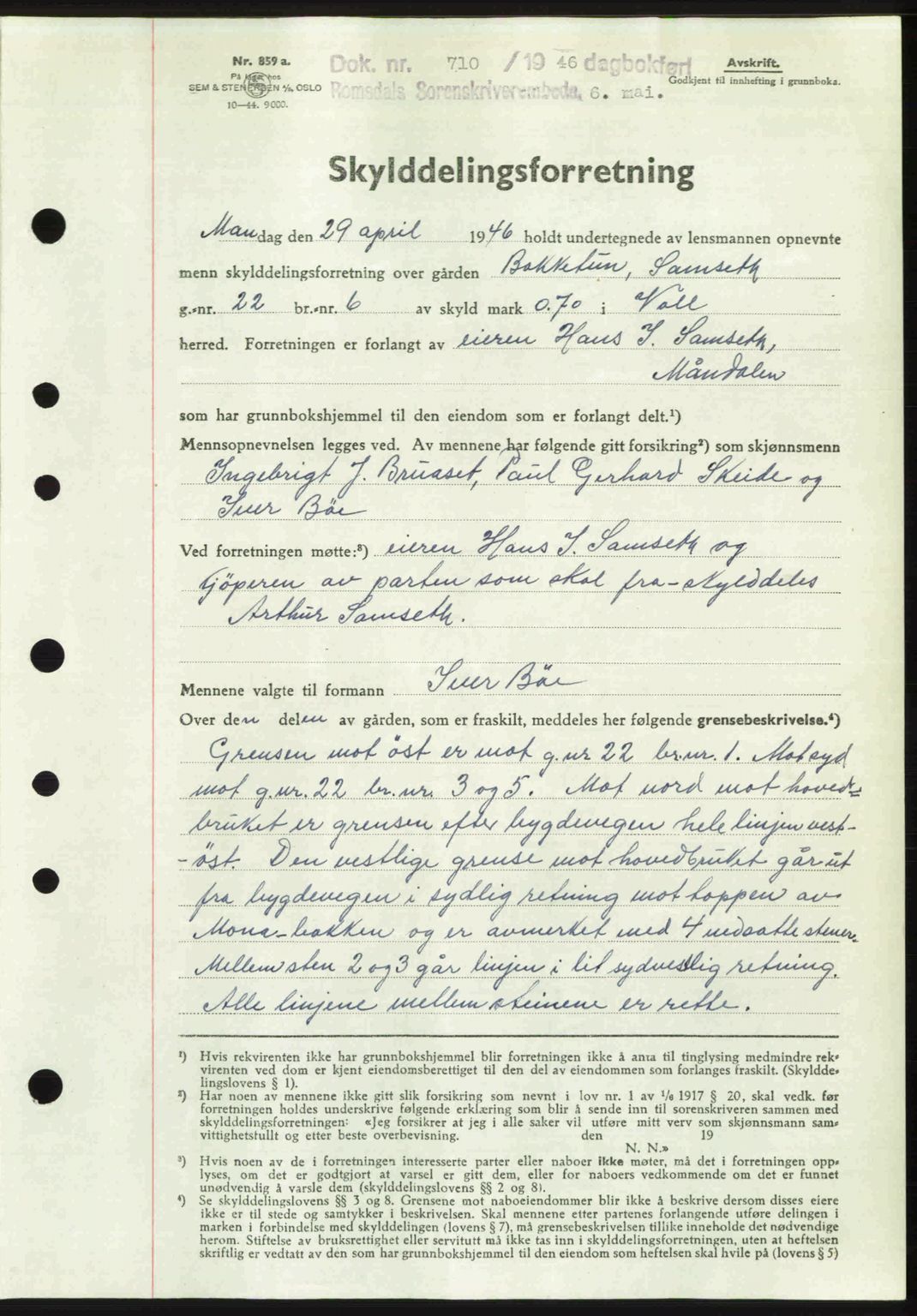 Romsdal sorenskriveri, SAT/A-4149/1/2/2C: Pantebok nr. A19, 1946-1946, Dagboknr: 710/1946