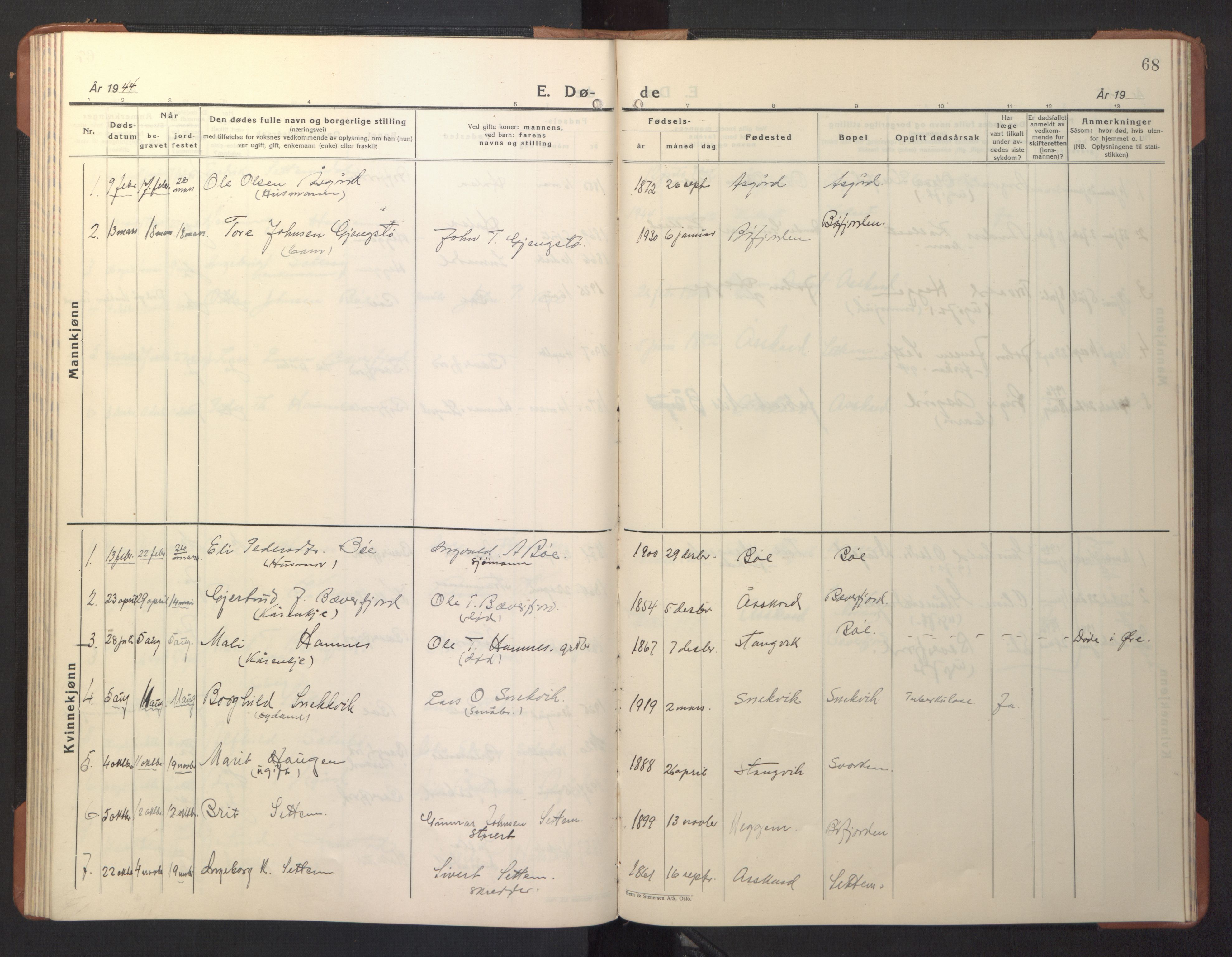 Ministerialprotokoller, klokkerbøker og fødselsregistre - Møre og Romsdal, SAT/A-1454/594/L1038: Klokkerbok nr. 594C01, 1934-1946, s. 68