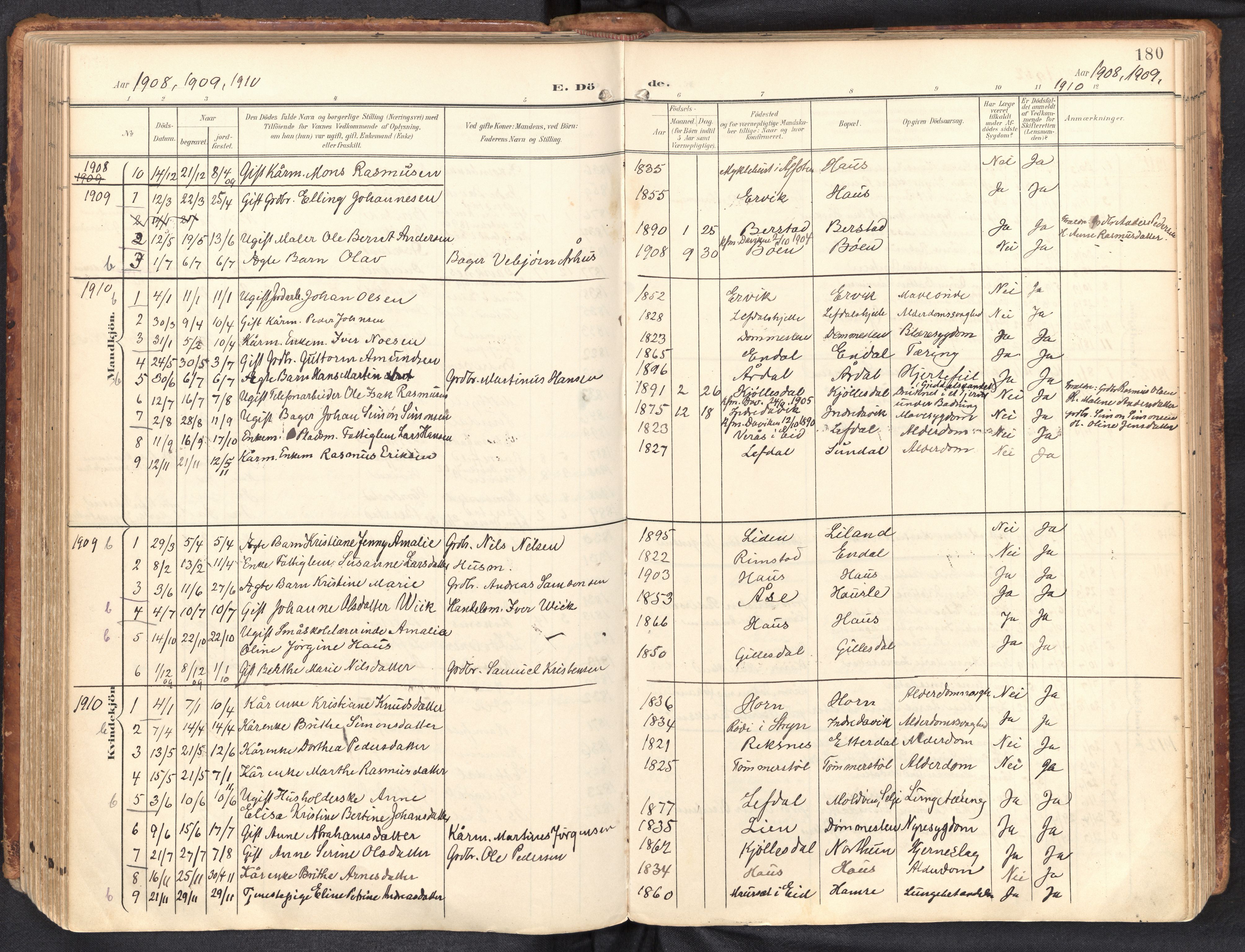 Davik sokneprestembete, AV/SAB-A-79701/H/Haa/Haab/L0002: Ministerialbok nr. B 2, 1901-1934, s. 180